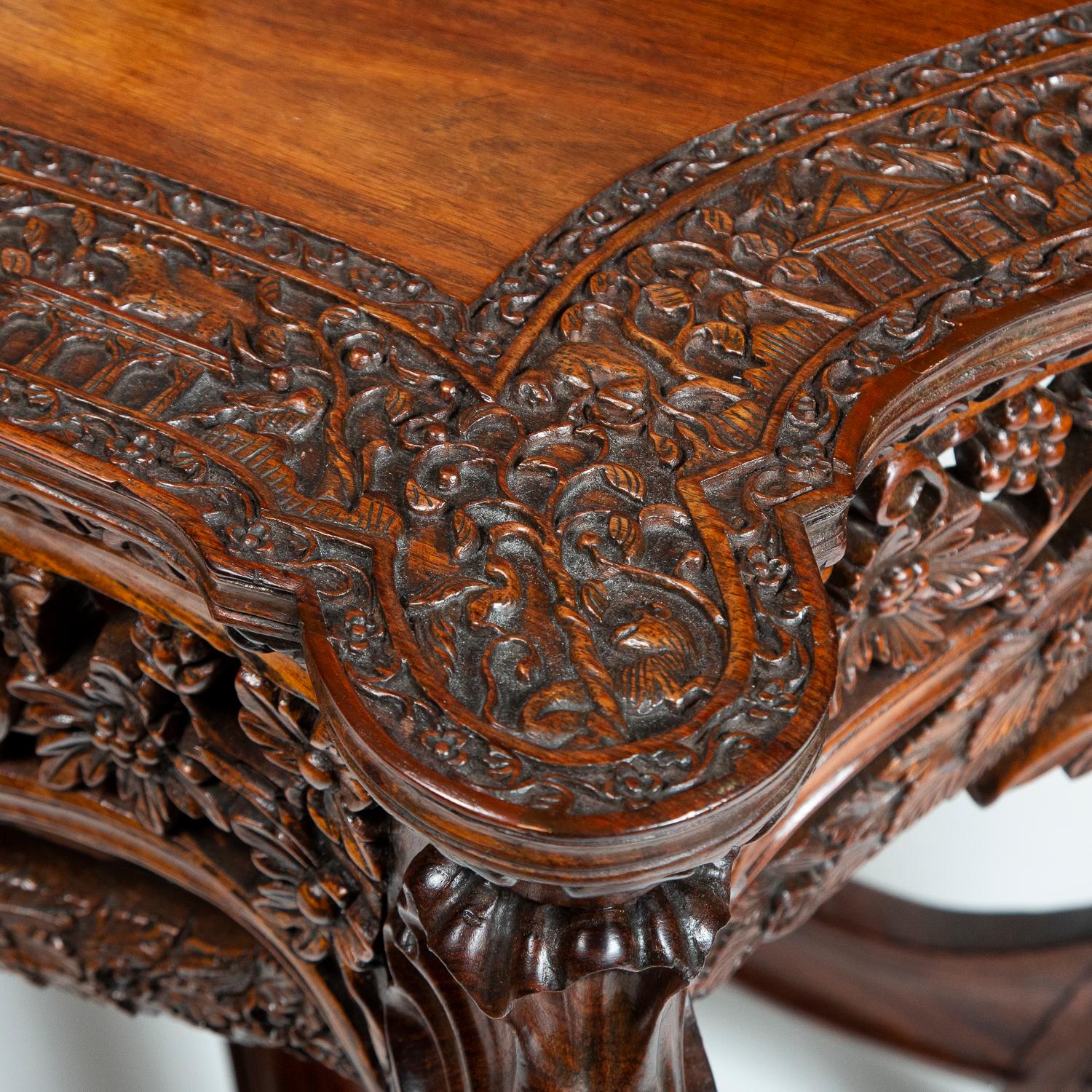 Carved Teak Console Table For Sale 1