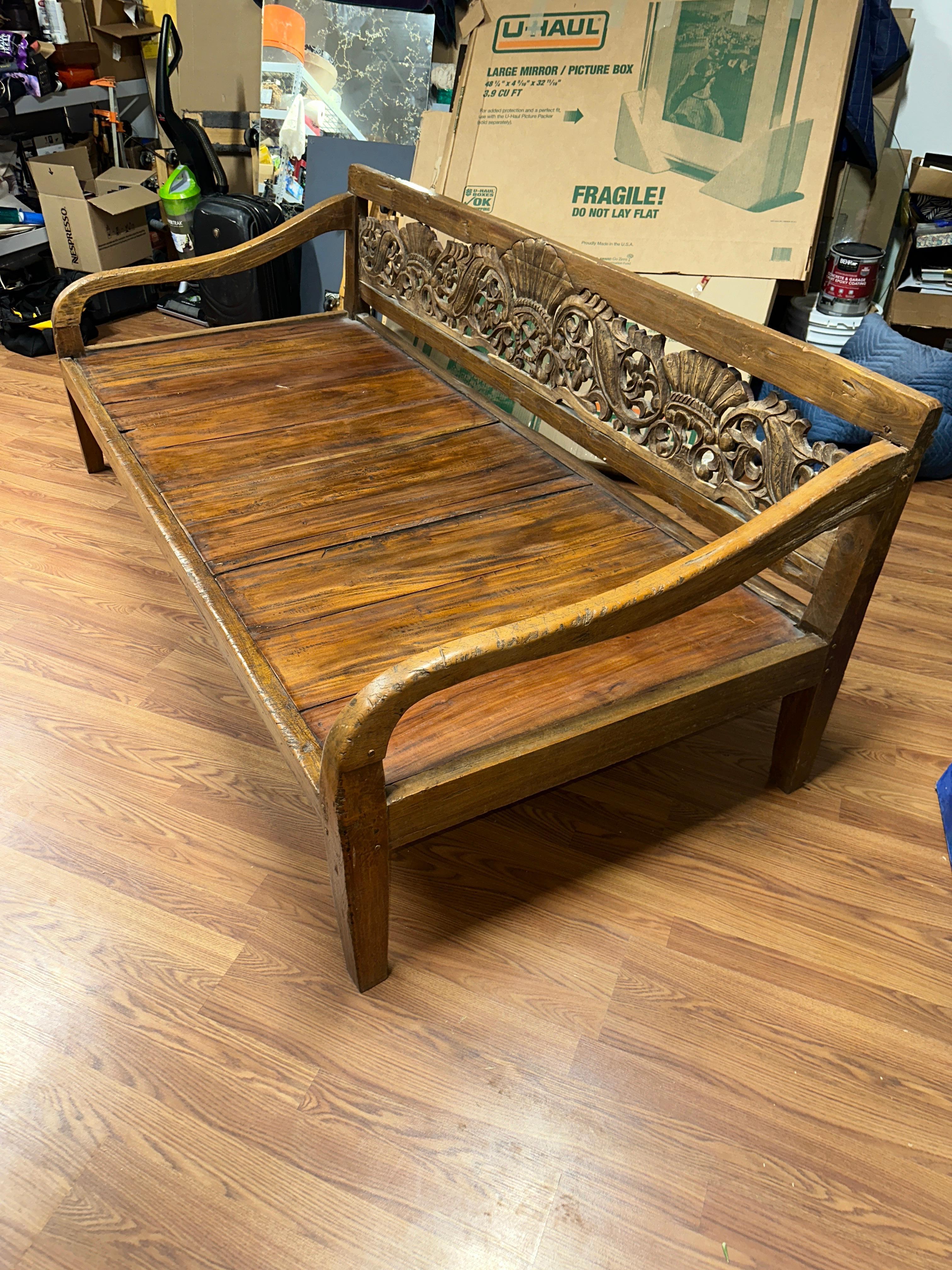 Carved Teak Daybed Sofa For Sale 4