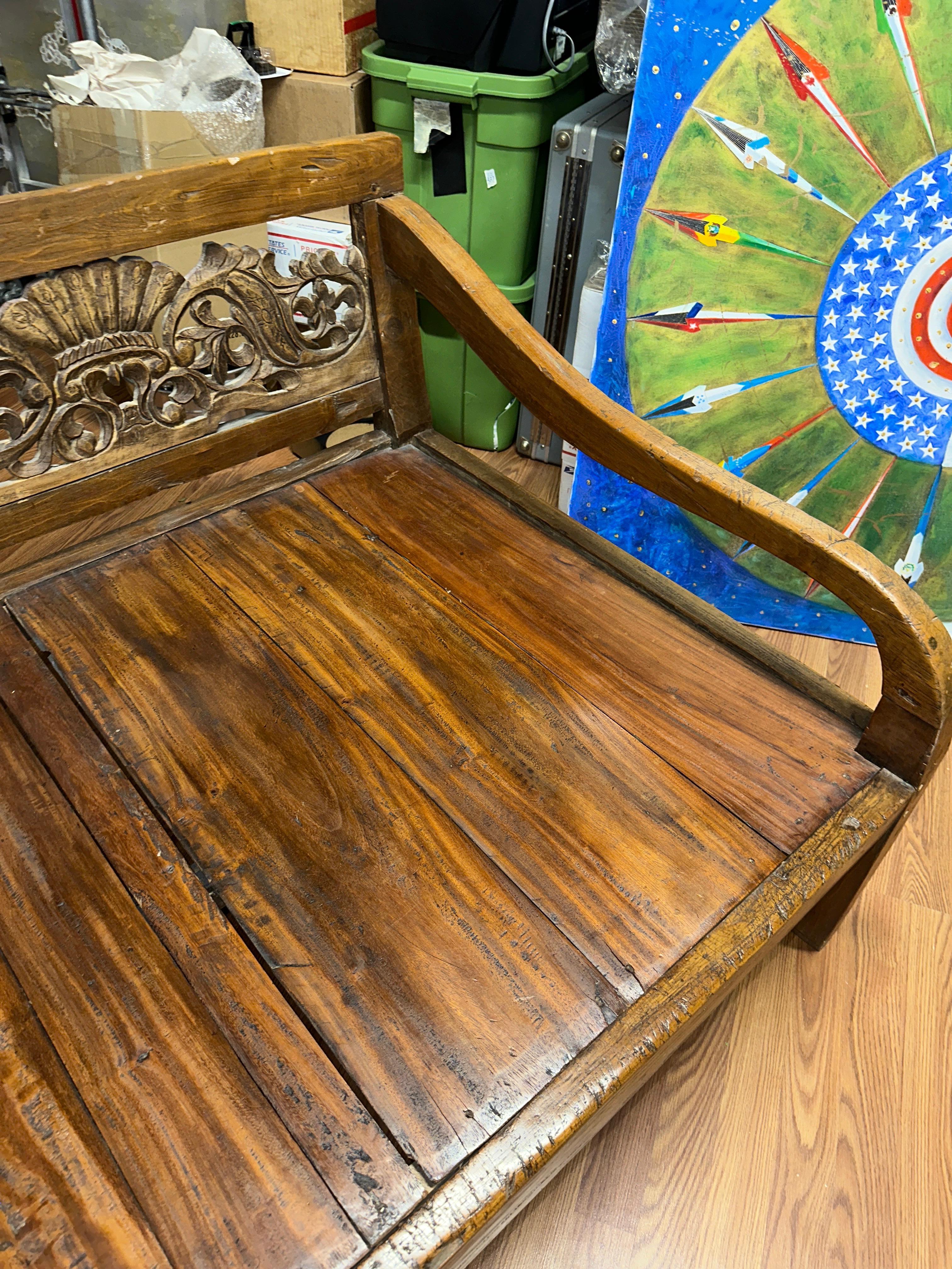 Carved Teak Daybed Sofa For Sale 8