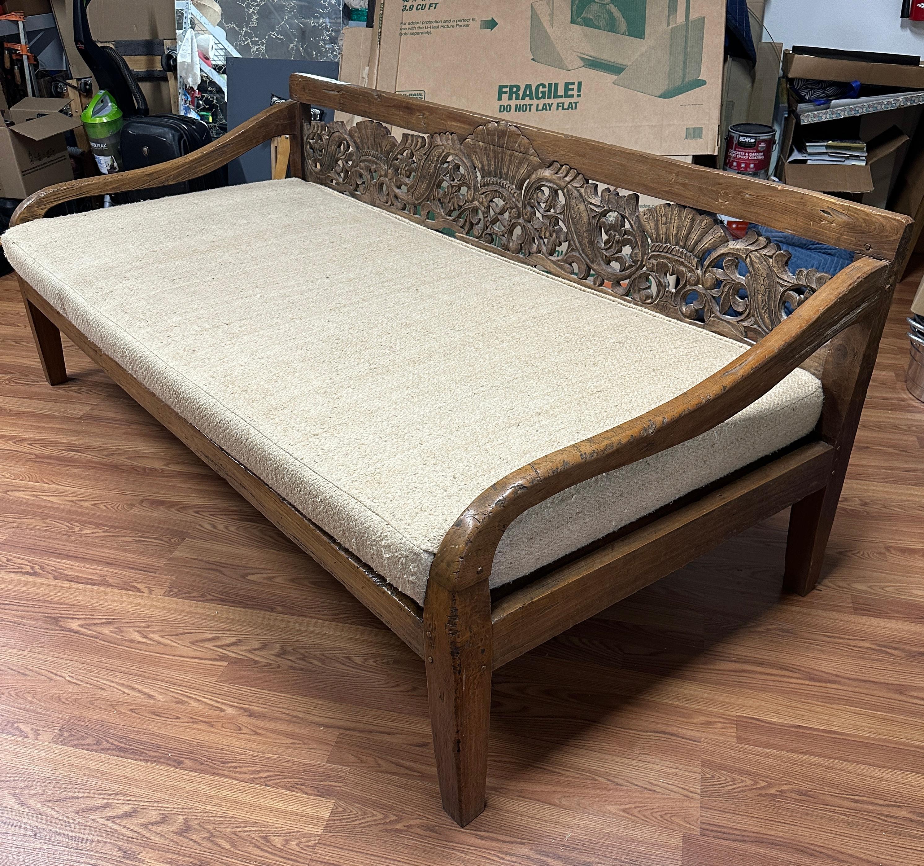 Balinese Carved Teak Daybed Sofa For Sale