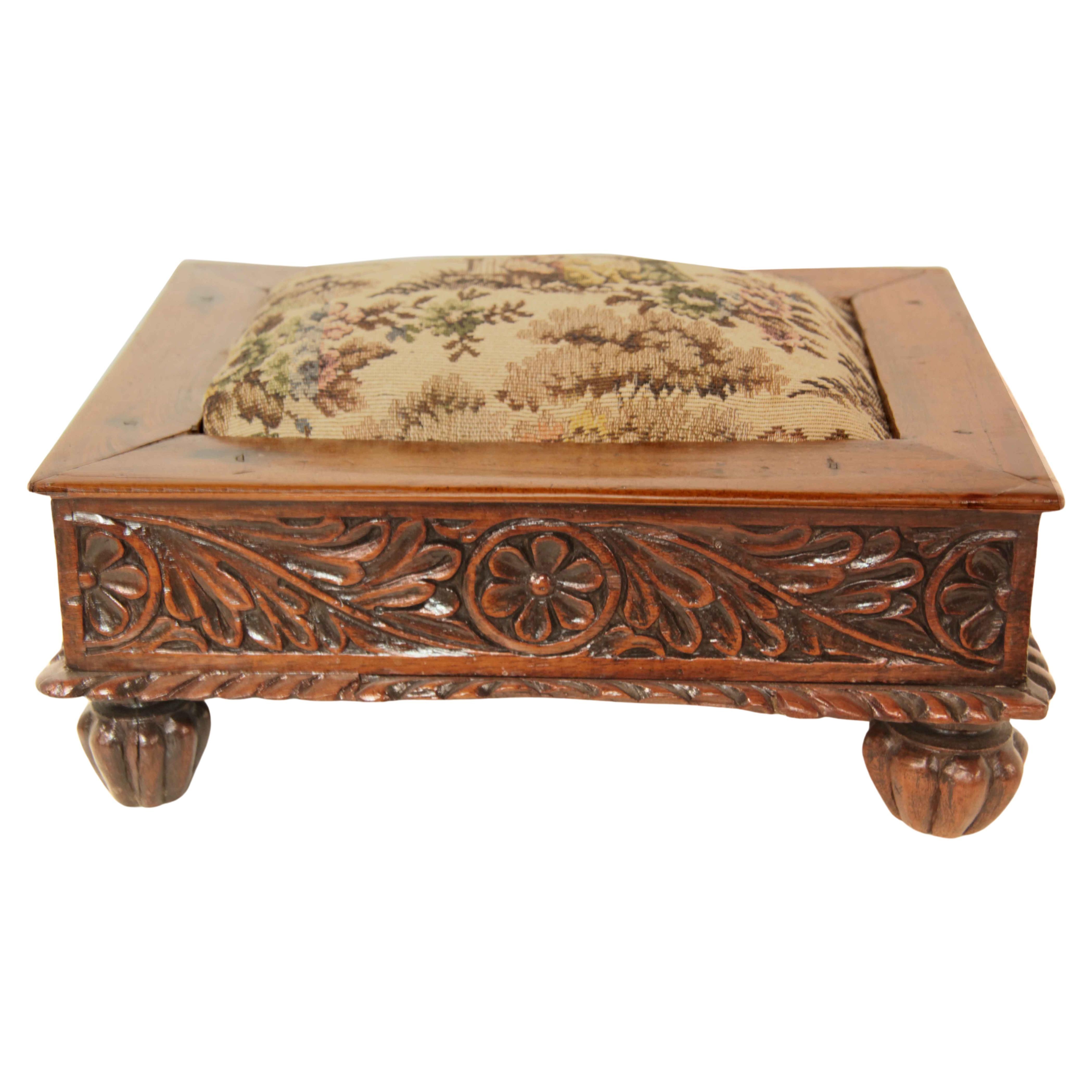 Carved Teak Foot Stool For Sale