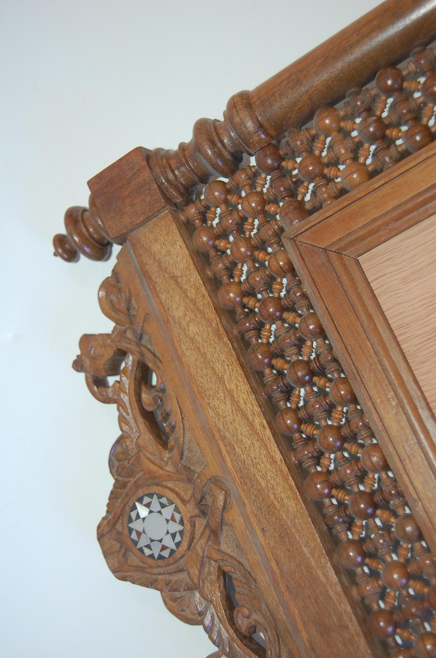 Mid-20th Century Carved Teak Mirror with Mother of Pearl
