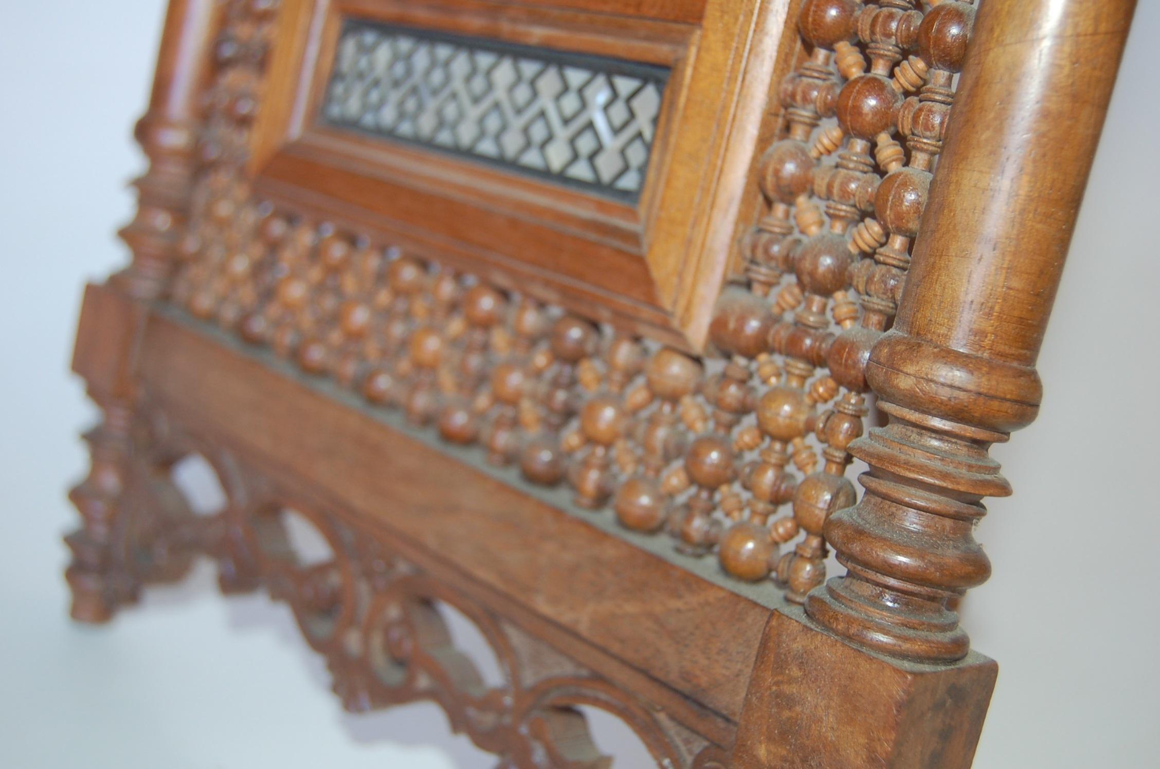 Carved Teak Mirror with Mother of Pearl 1