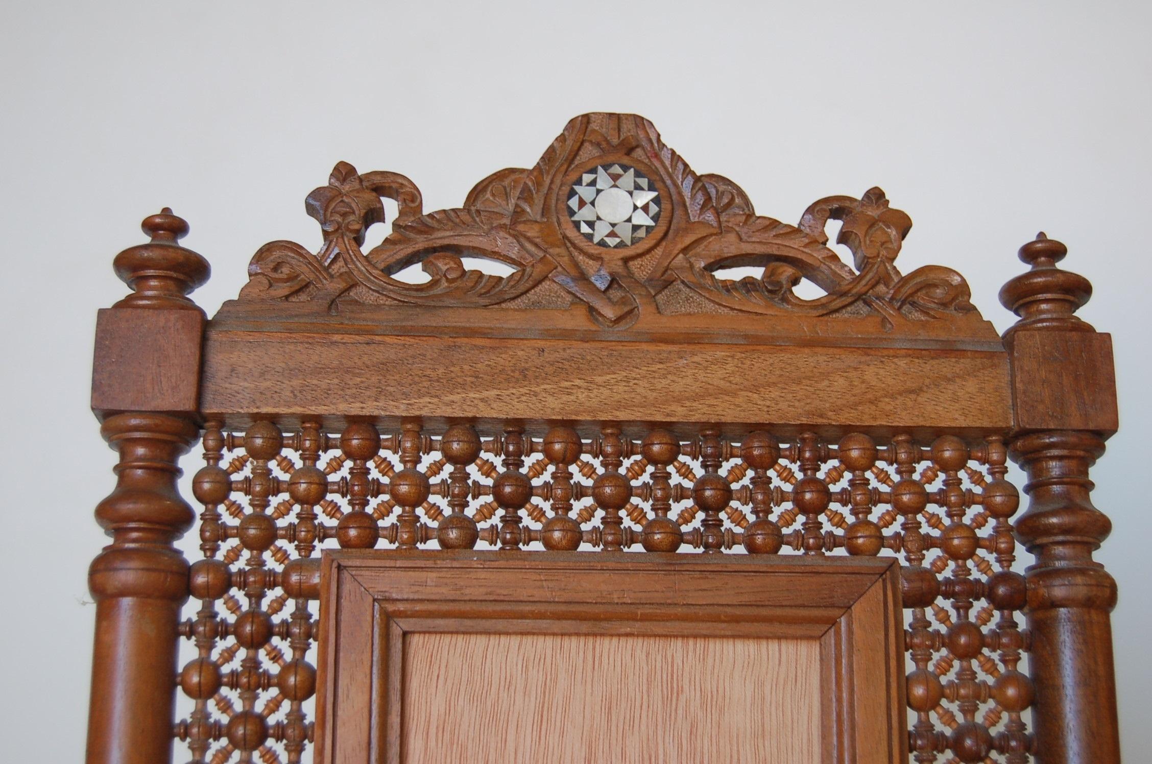 Carved Teak Mirror with Mother of Pearl 2