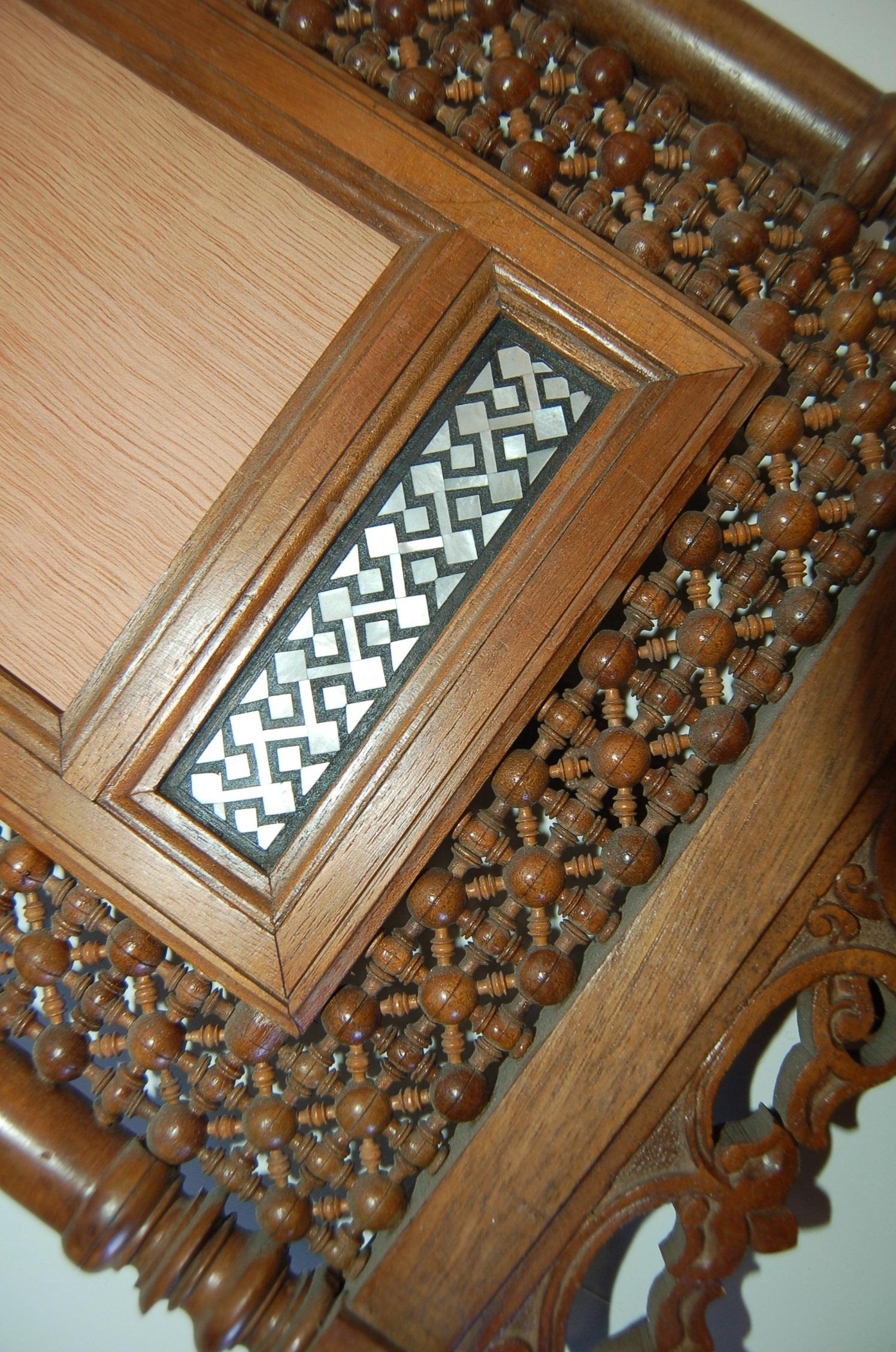 Carved Teak Mirror with Mother of Pearl 4