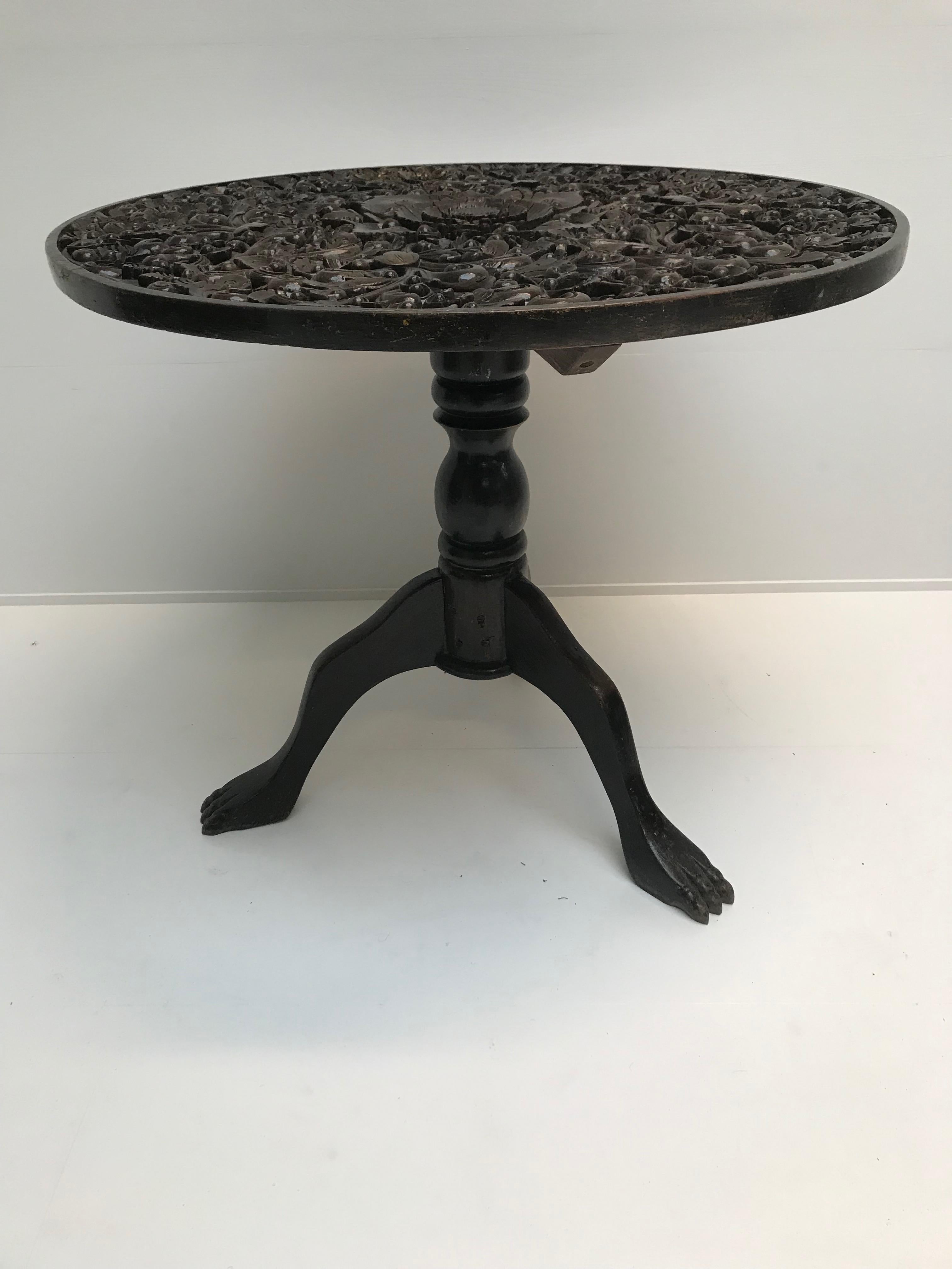 Balinese Carved Teak Pedestal Table For Sale