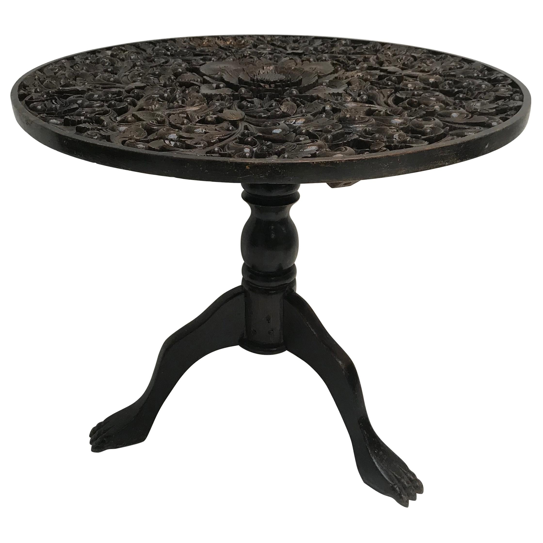 Carved Teak Pedestal Table
