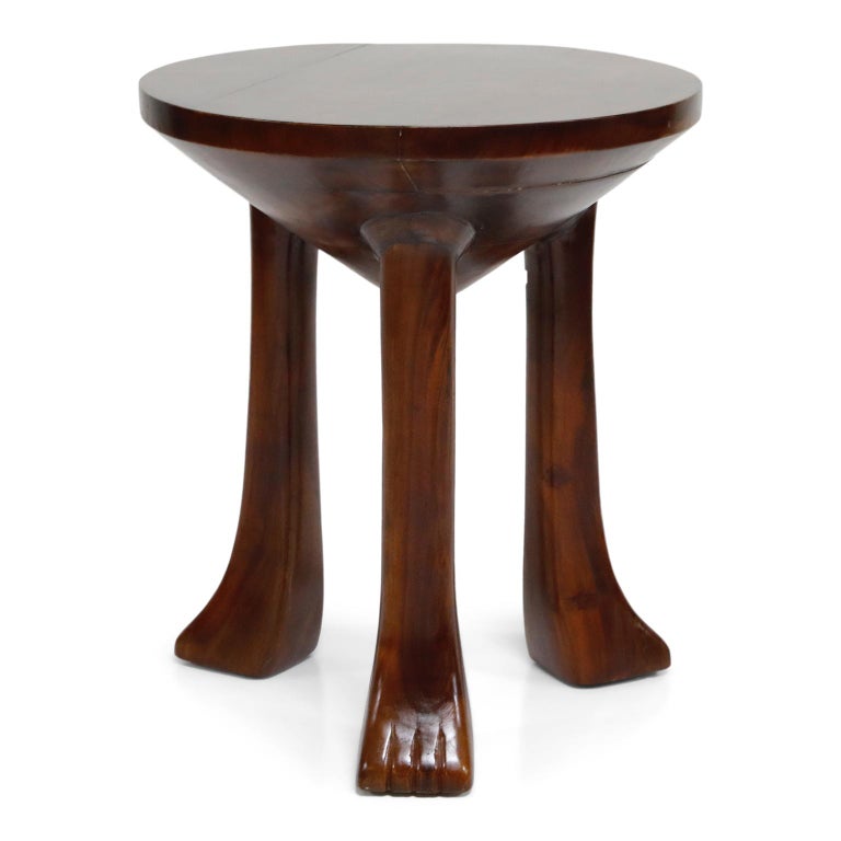 Carved Teak Three-Legged Lionfoot Side Tables in the Style of John ...