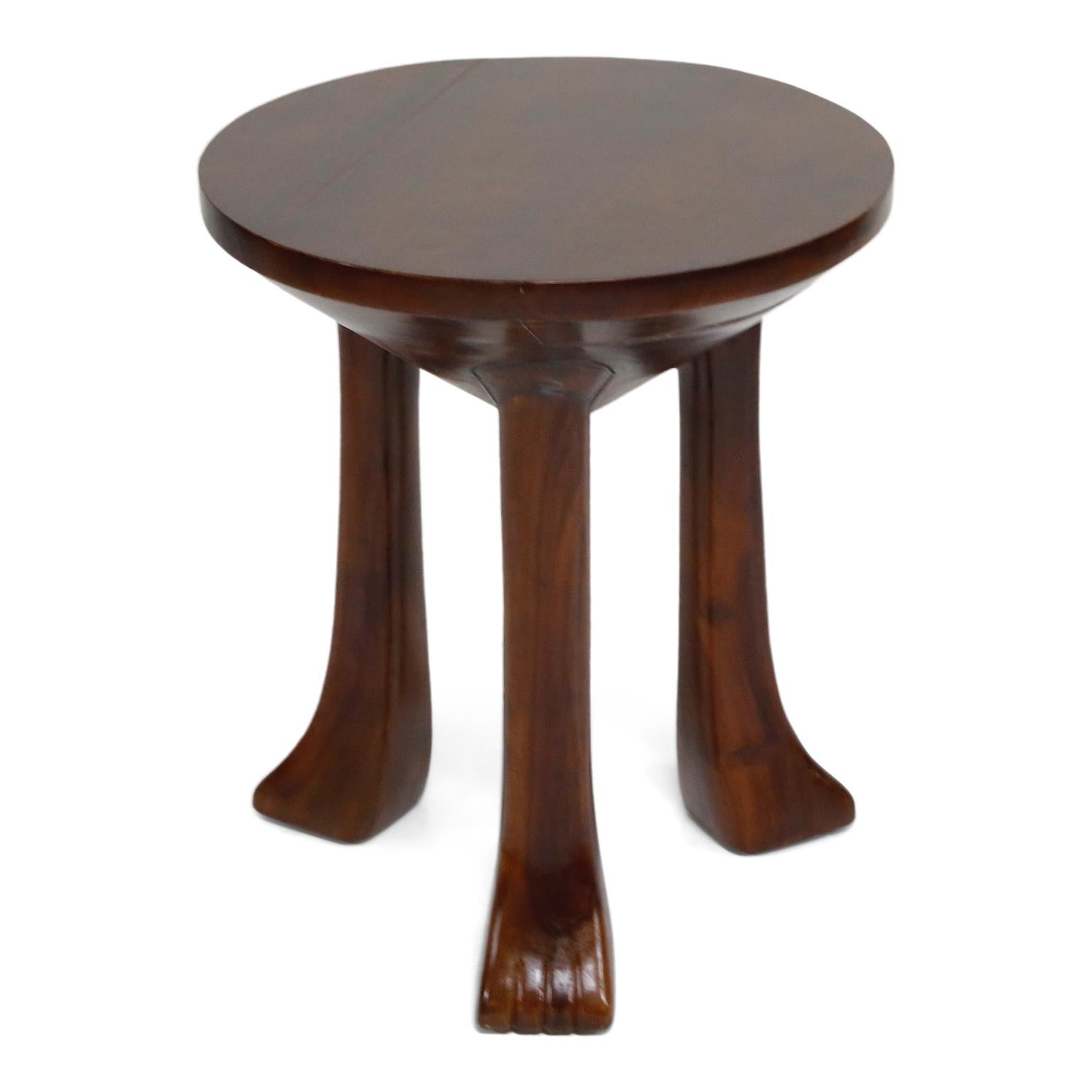 Late 20th Century Carved Teak Three-Legged Lionfoot Side Tables in the Style of John Dickinson