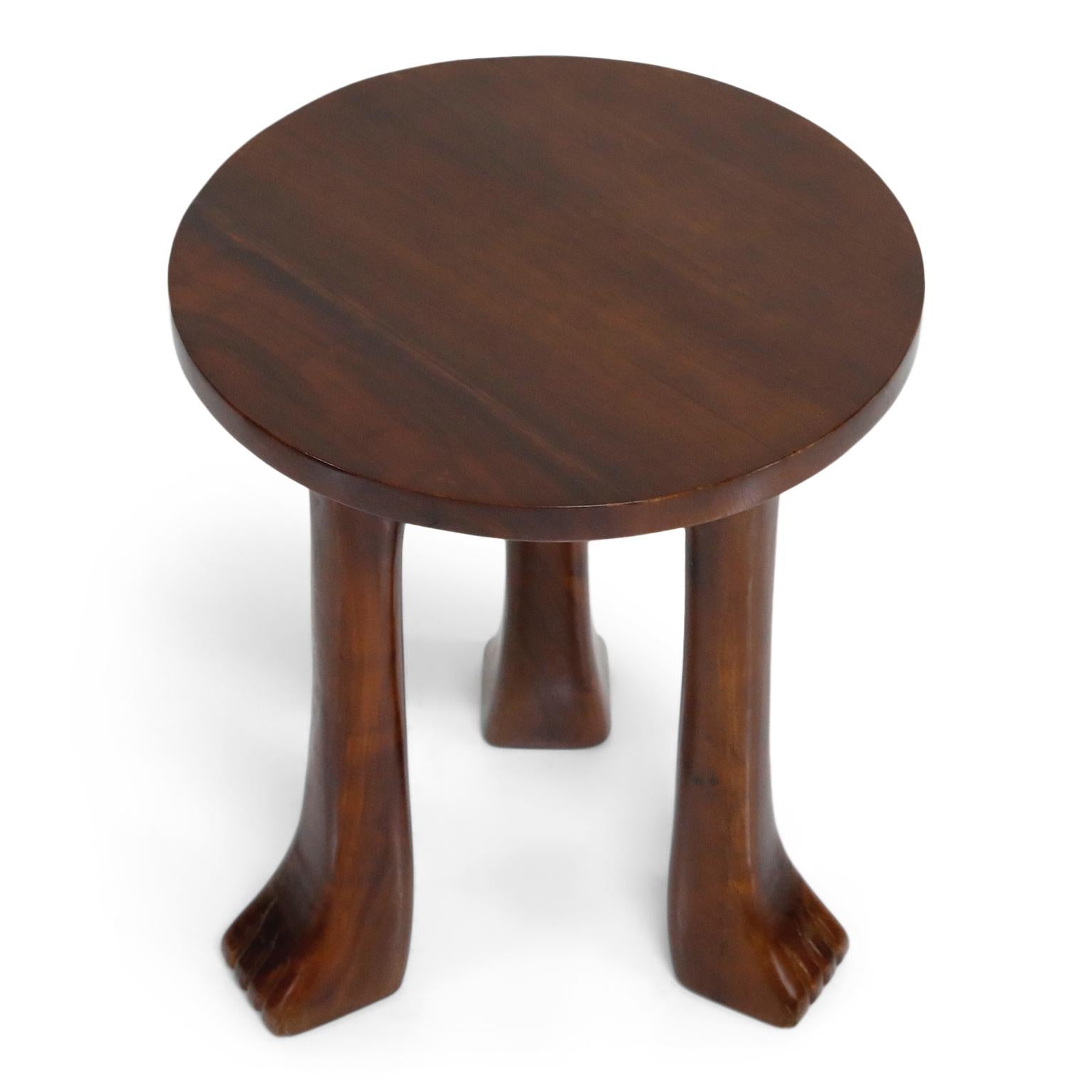 Carved Teak Three-Legged Lionfoot Side Tables in the Style of John Dickinson 2