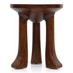 Carved Teak Three-Legged Lionfoot Stools in the Style of John Dickinson