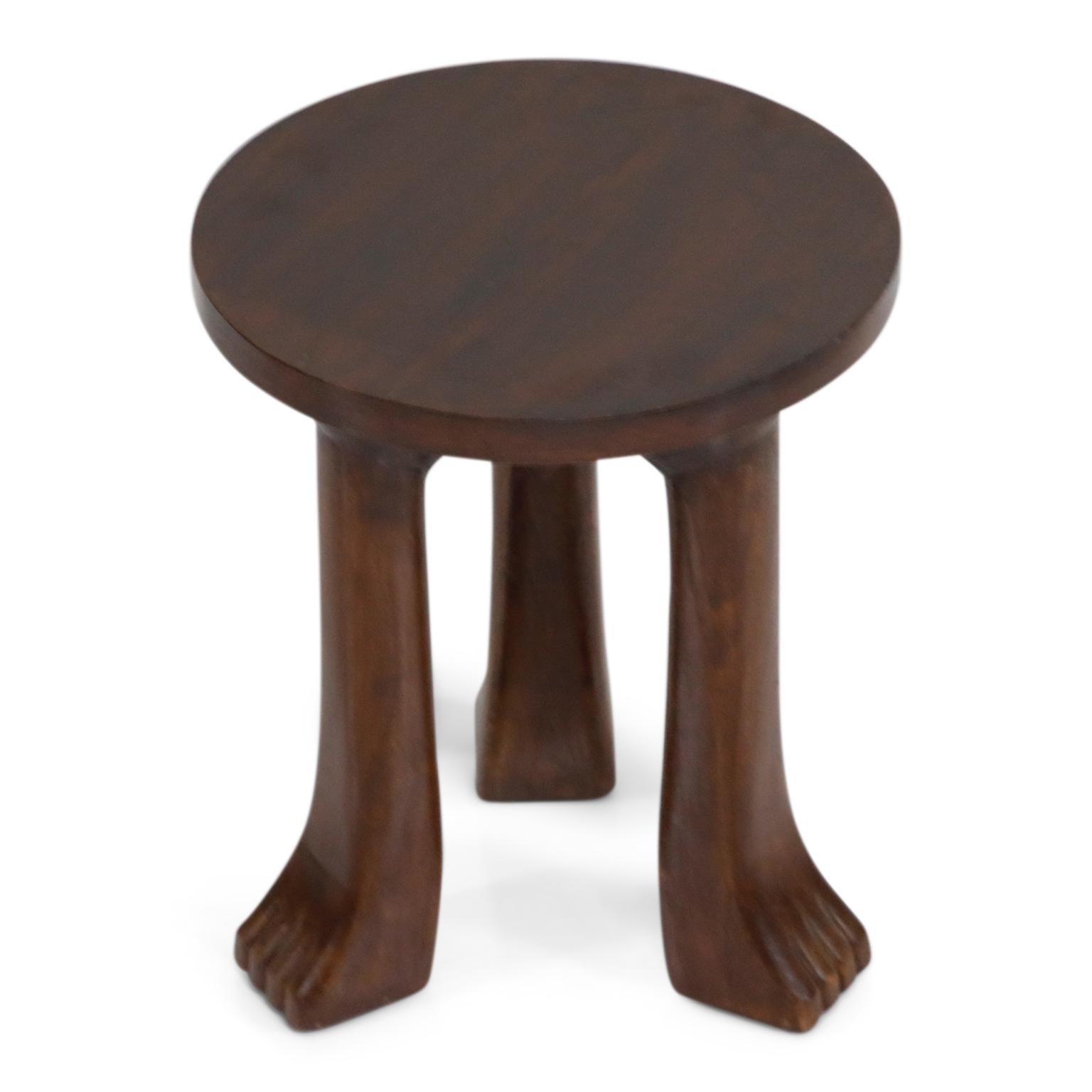 Carved Teak Three-Legged Lionfoot Stools in the Style of John Dickinson 3