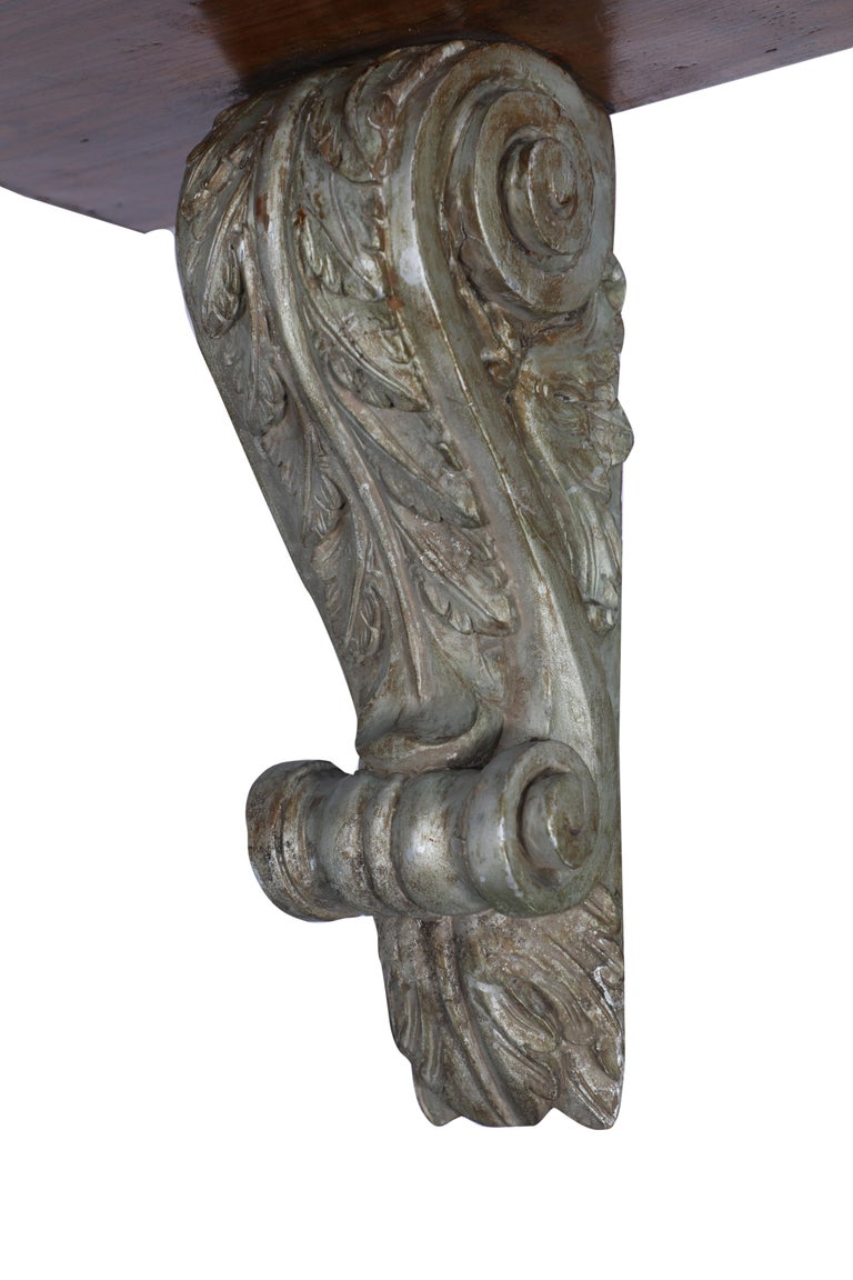 Carved Teak Wall Bracket Shelves with Original Paint For Sale at 1stDibs