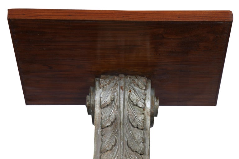 Carved Teak Wall Bracket Shelves with Original Paint For Sale at 1stDibs