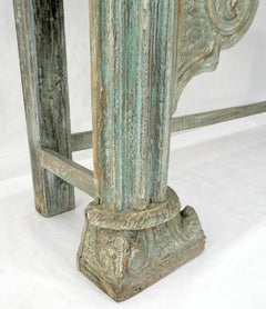Carved Teak White Marble Top Indian Asian Style Antique Console Green Wash Finis