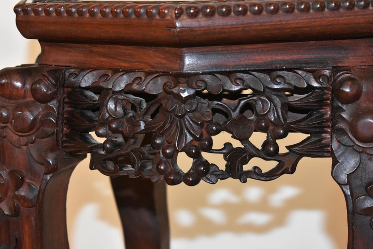 Carved Teak Wood Chinese and Soapstone Stand For Sale at 1stDibs