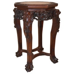 Antique Carved Teak Wood Chinese and Soapstone Stand