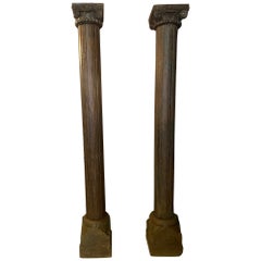 Antique Carved teakwood columns from late 19th century