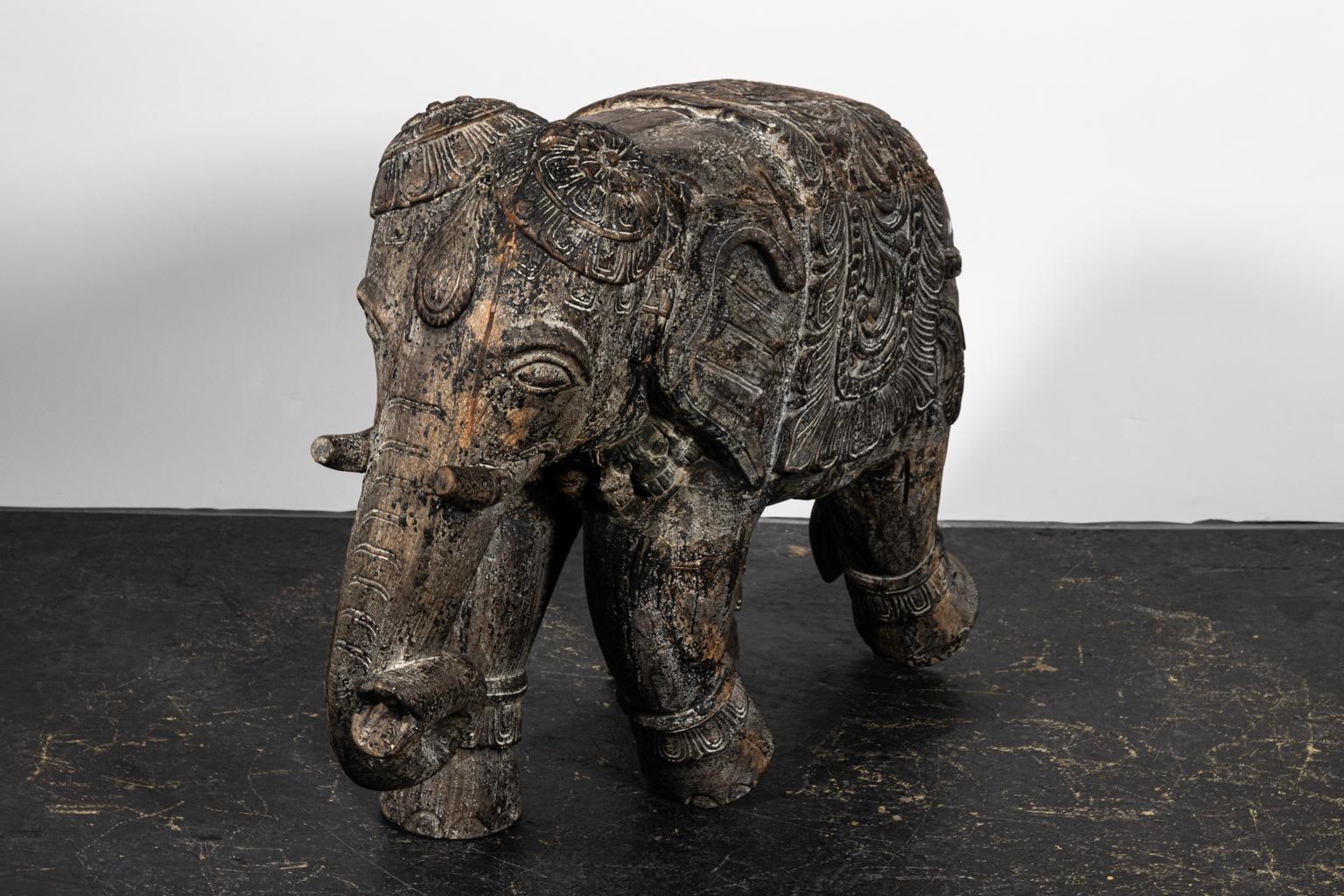 Carved Teakwood Elephant Statue In Good Condition In Stamford, CT