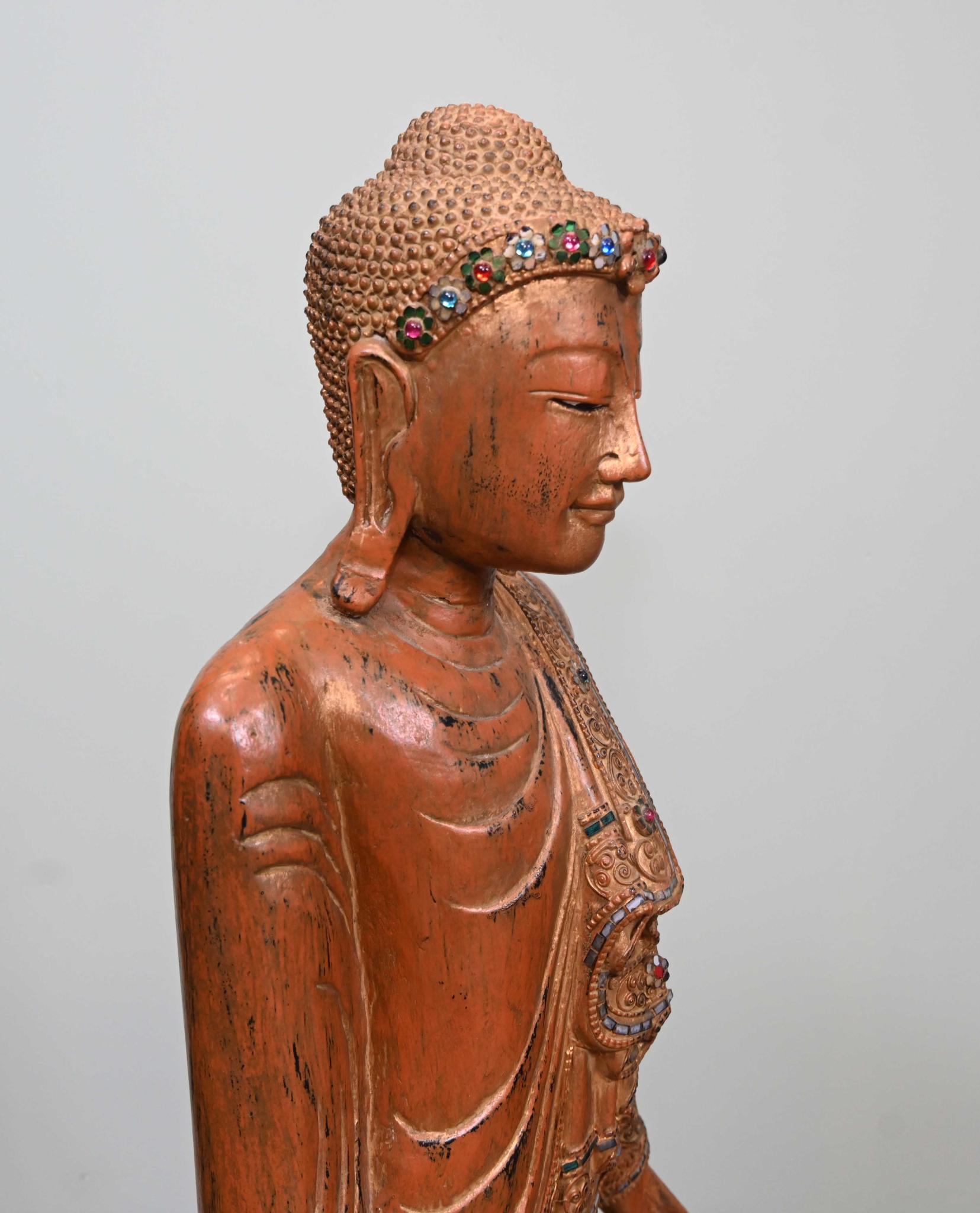 Carved Thai Buddha Statue Standing Carved Buddhist For Sale 7