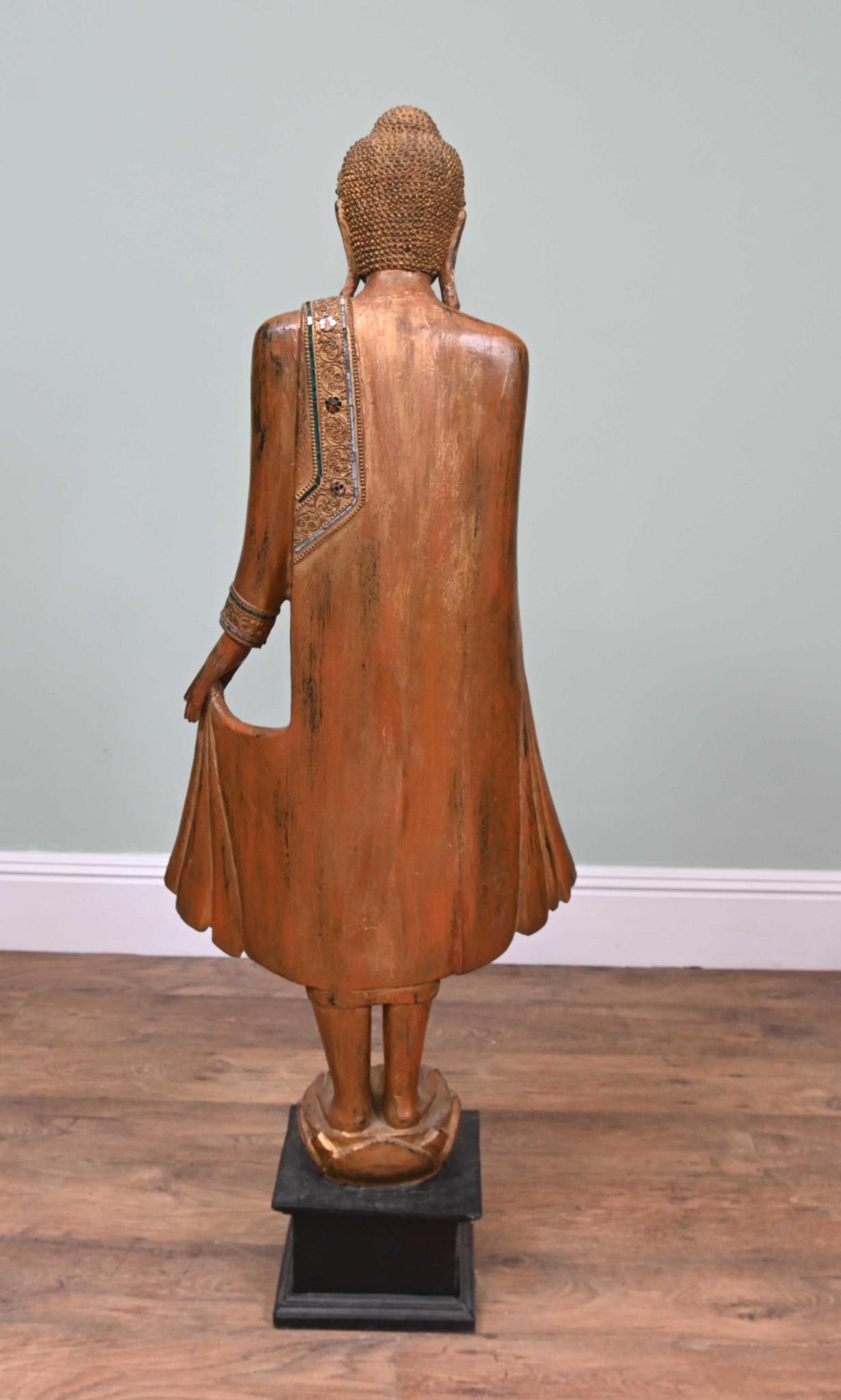 Carved Thai Buddha Statue Standing Carved Buddhist In Good Condition For Sale In Potters Bar, GB