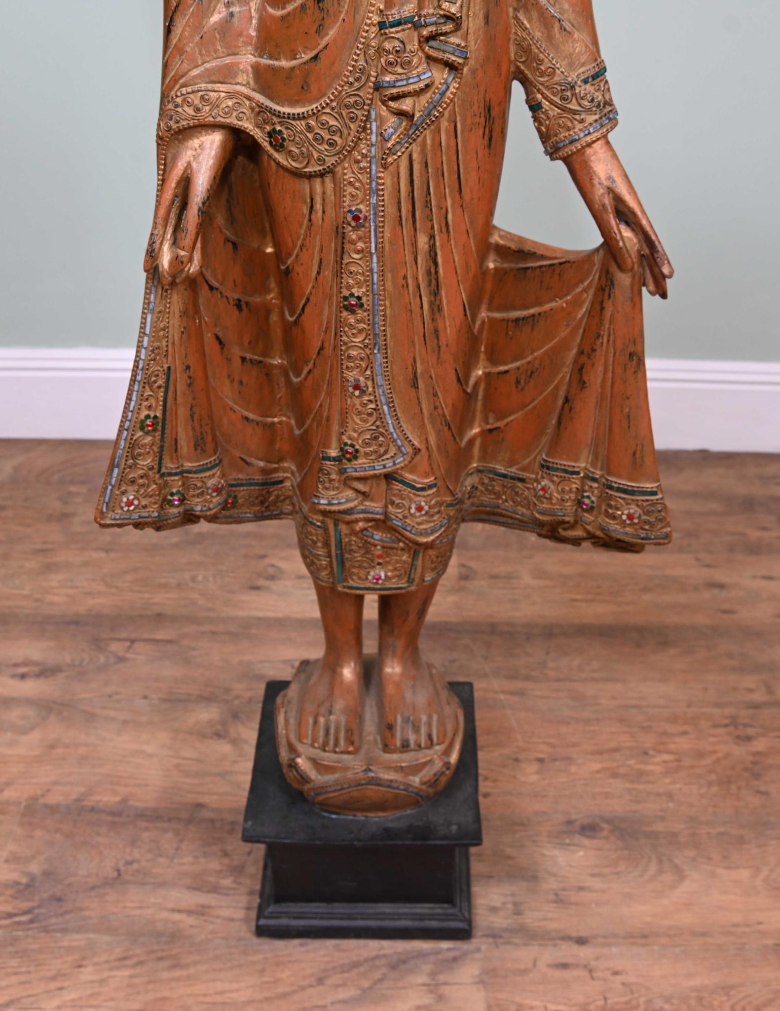 Mid-20th Century Carved Thai Buddha Statue Standing Carved Buddhist For Sale
