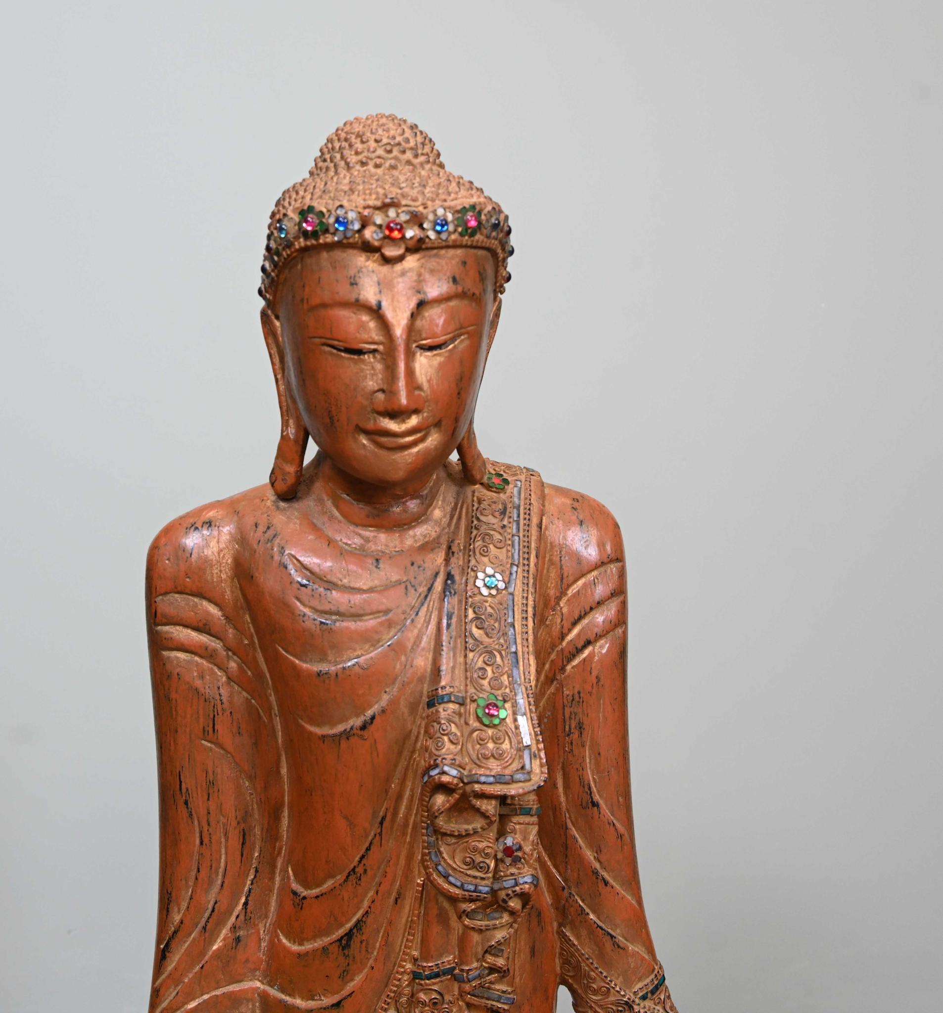 Carved Thai Buddha Statue Standing Carved Buddhist For Sale 2