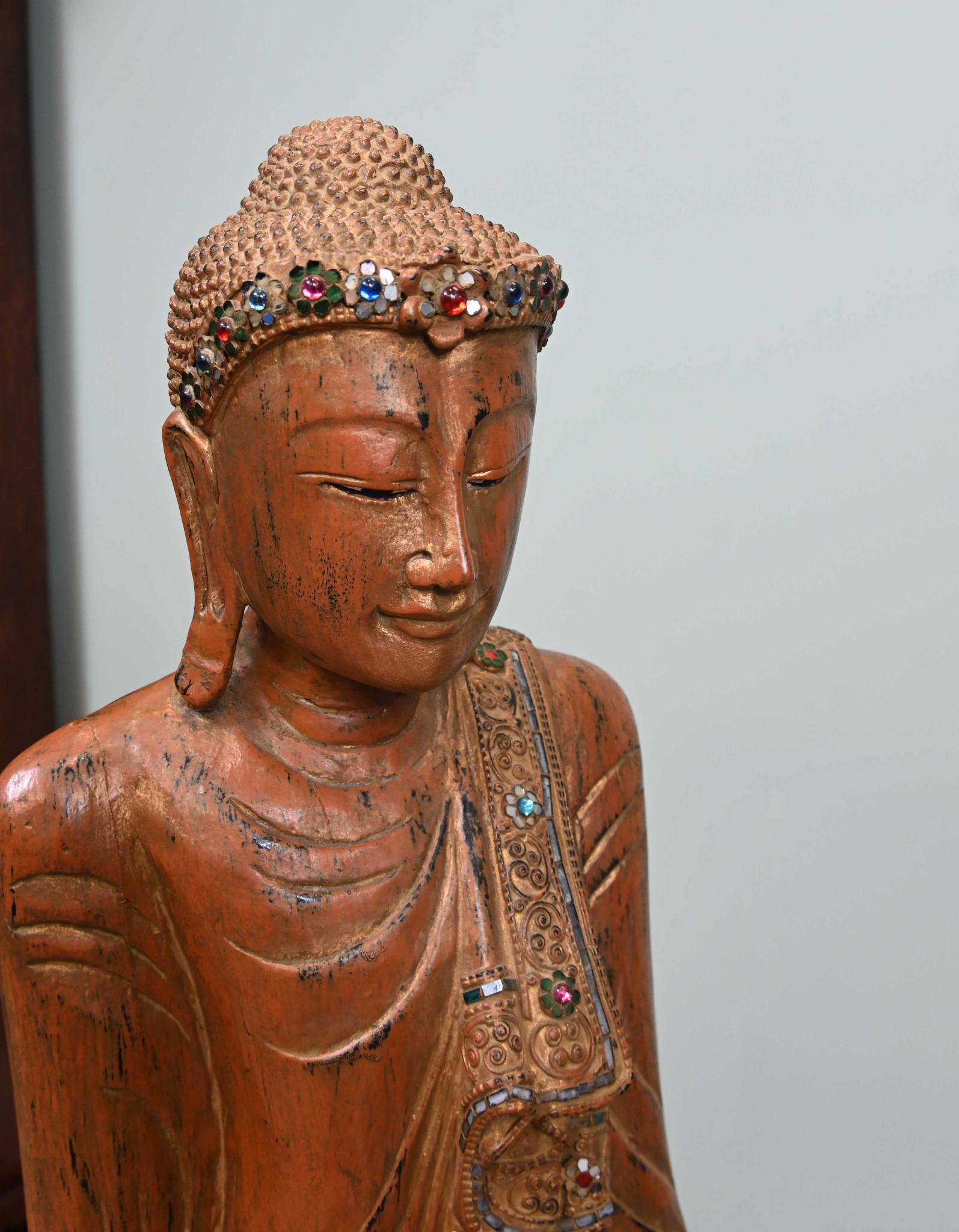 Carved Thai Buddha Statue Standing Carved Buddhist For Sale 3