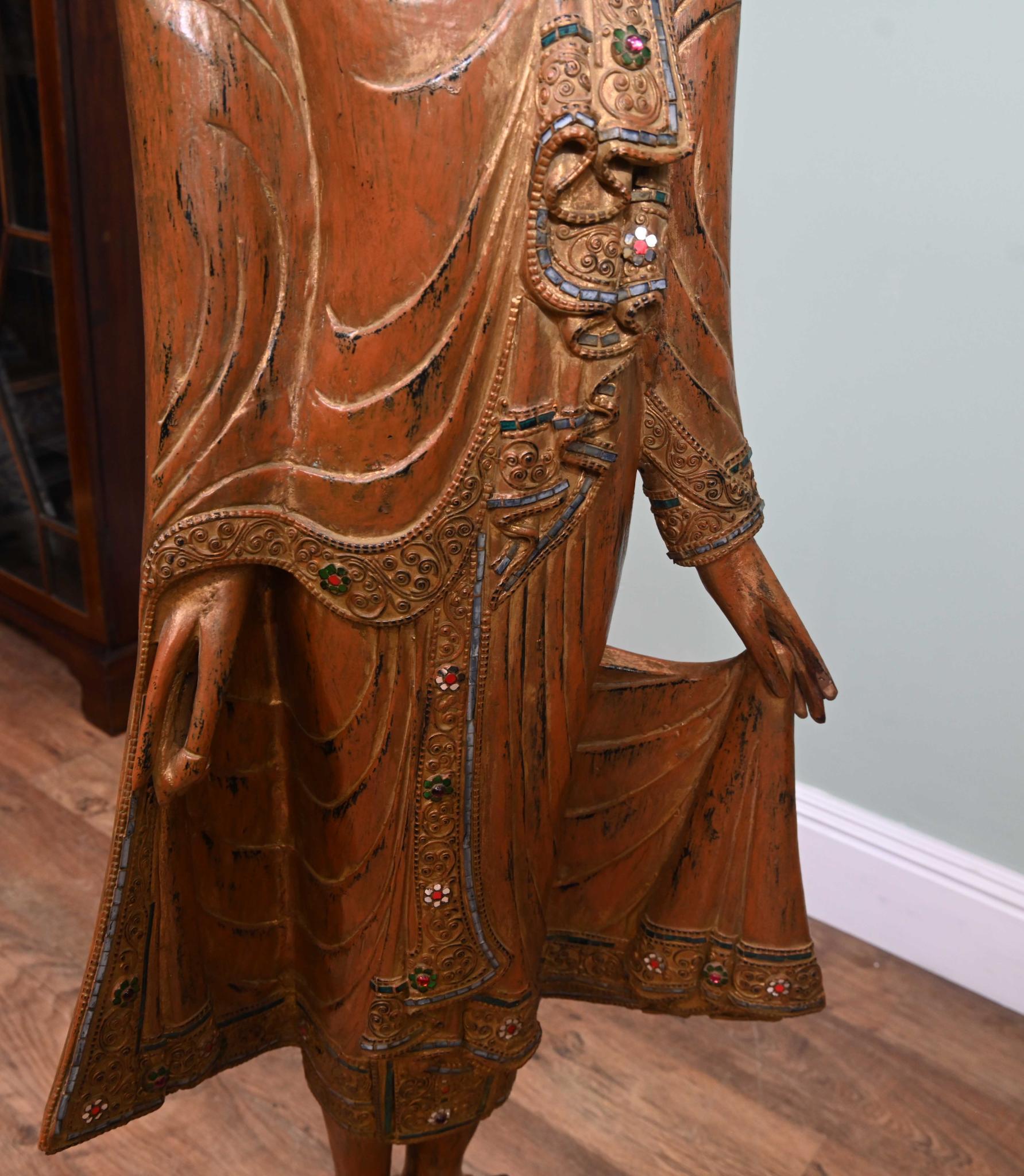 Carved Thai Buddha Statue Standing Carved Buddhist For Sale 4
