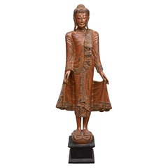 Carved Thai Buddha Statue Standing Carved Buddhist