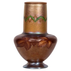 Carved Tiffany Favrile Glass Egyptian Collar Vase,Tiffany Studios