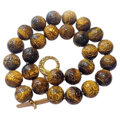 Carved Tiger Eye Beaded Necklace