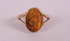 Carved Tiger's Eye and Gold Ring Depicting Zeus God of the Sky