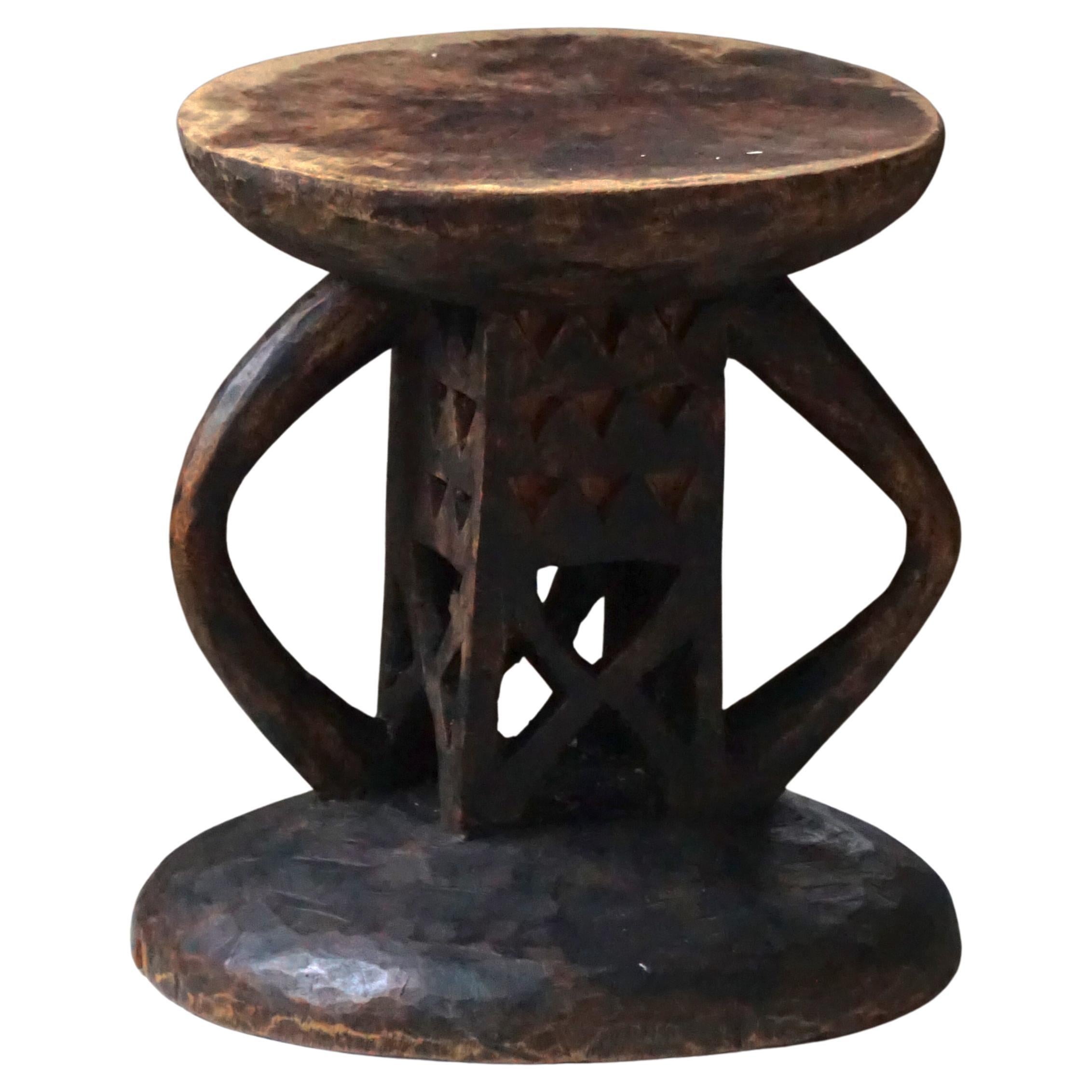 Carved Tonga (Batonga) Hardwood Stool with Geometric Motifs, 20th Century, 1960s