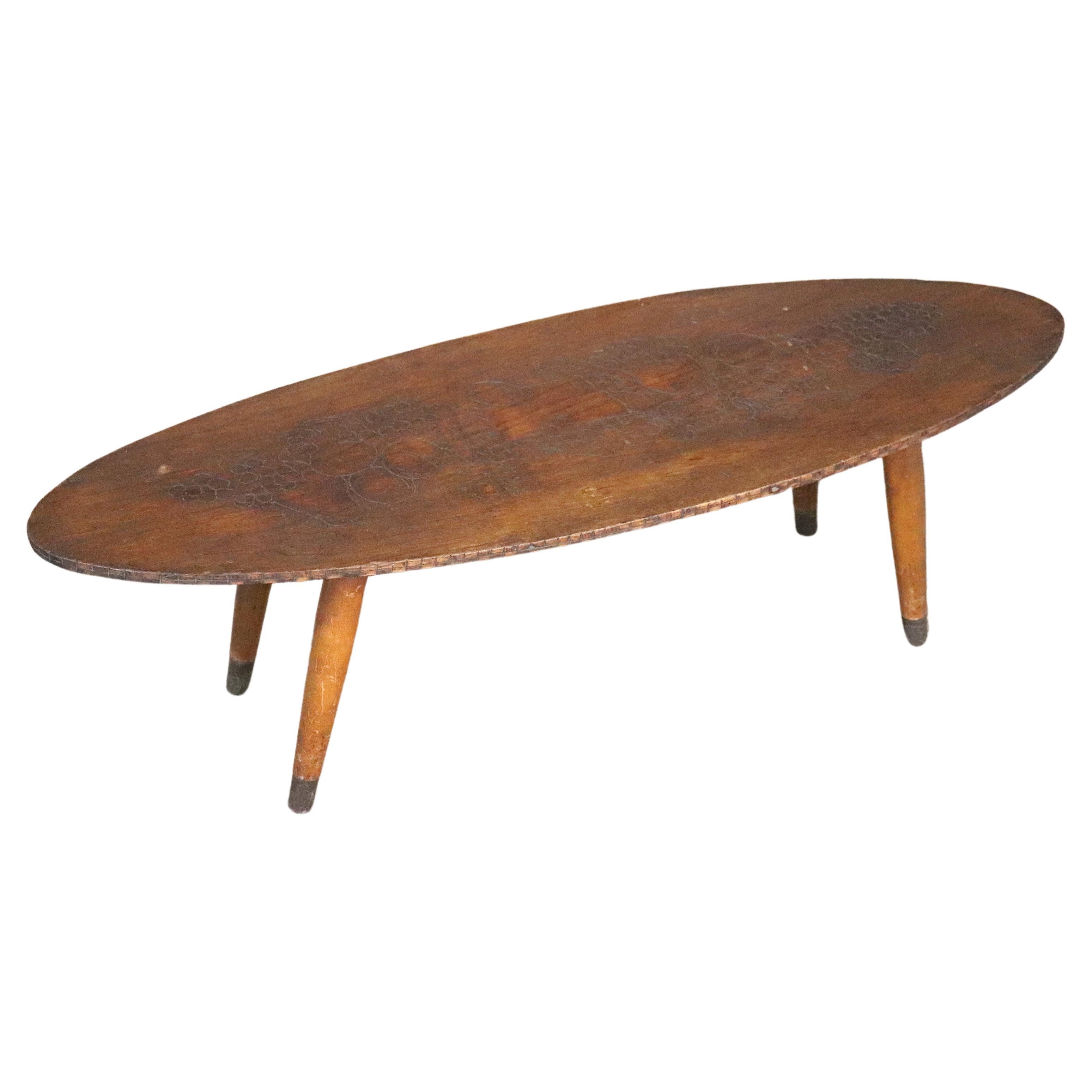 Carved Top Slab Coffee Table For Sale