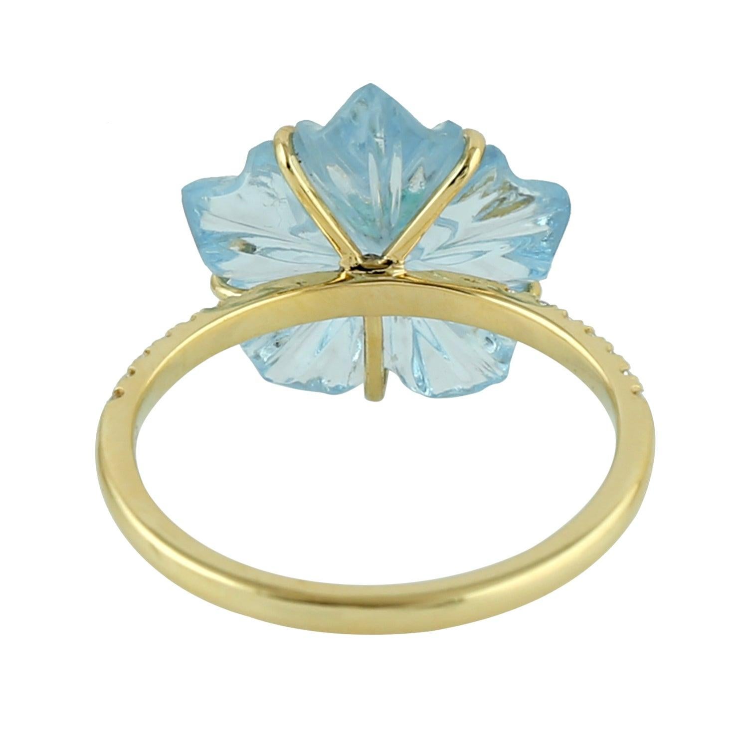 For Sale:  Carved Topaz Emerald Diamond 18 Karat Gold Flower Ring 2