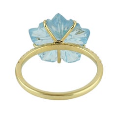 Carved Topaz Emerald Diamond 18 Karat Gold Flower Ring