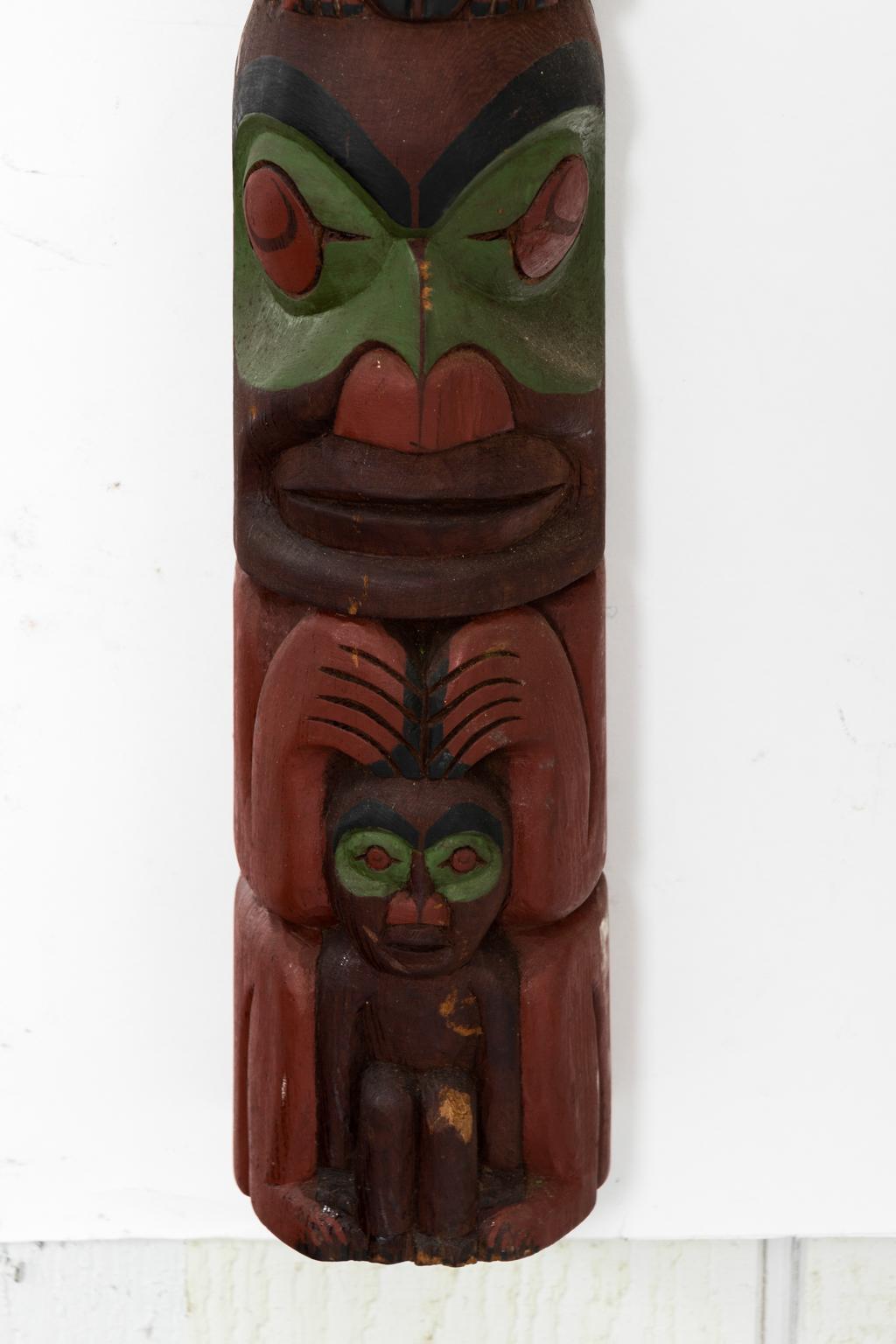 Hand-Painted Carved Totem Pole by Hank Robertson For Sale
