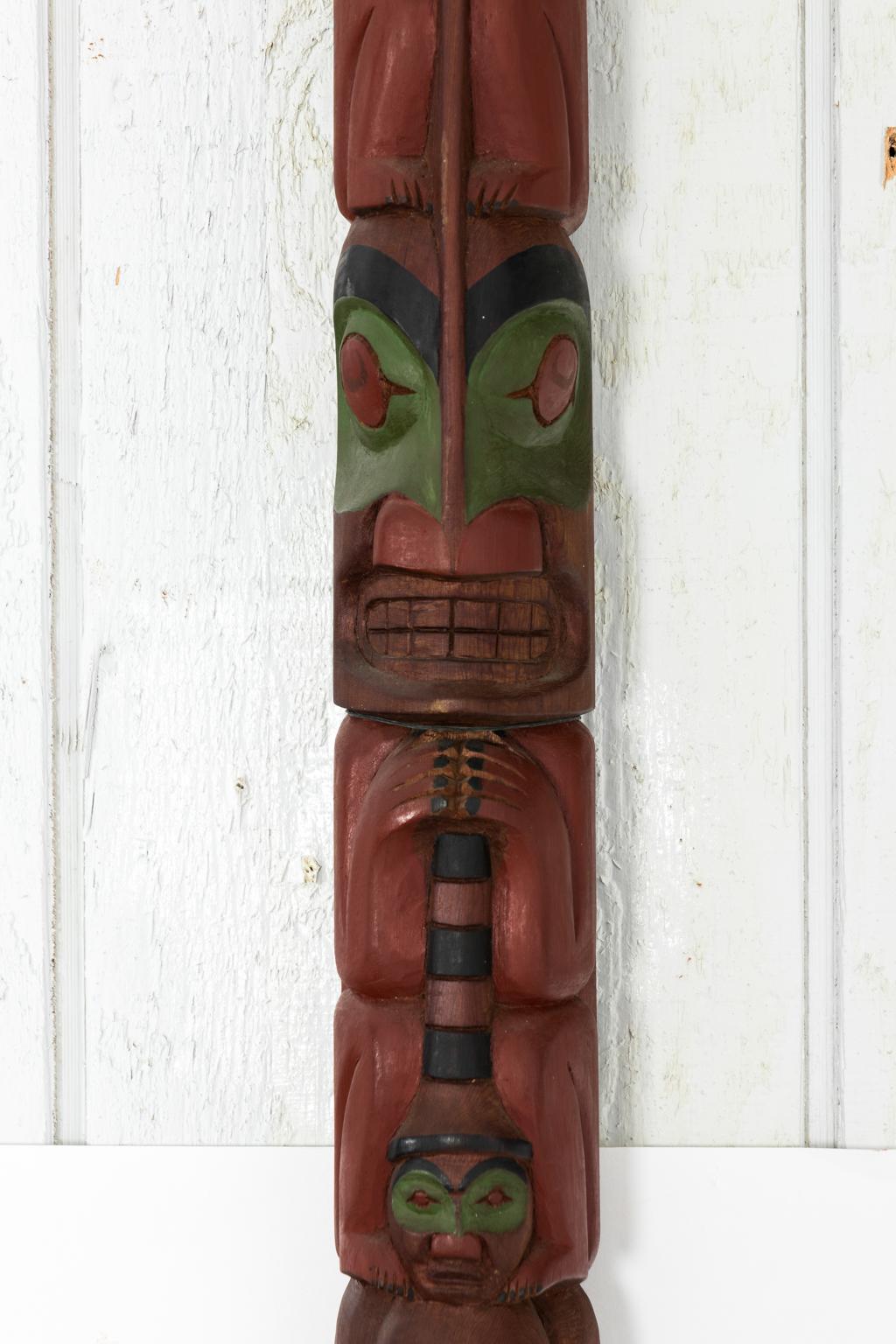 Wood Carved Totem Pole by Hank Robertson For Sale