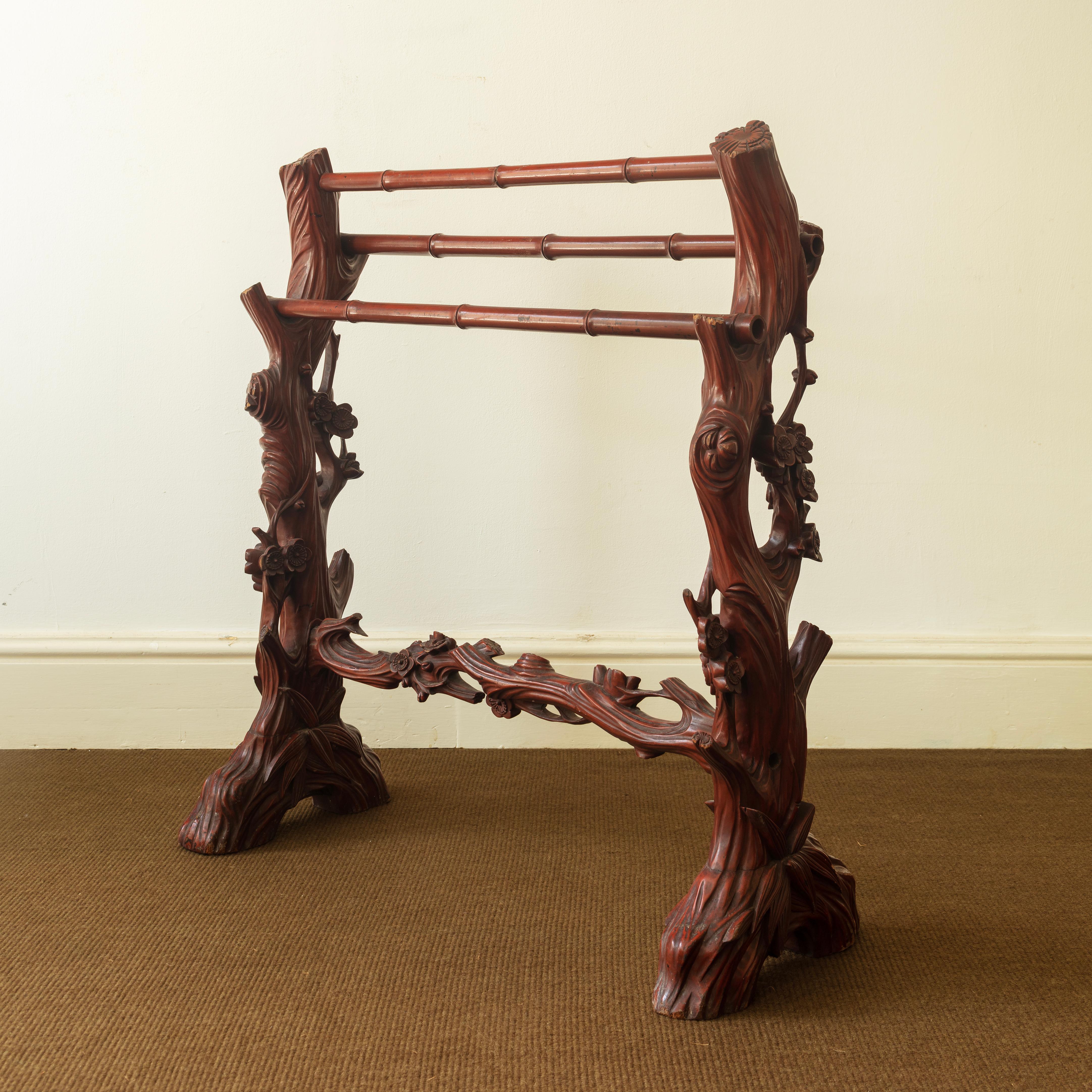 Carved Towel or Clothes Rail lacquered bamboo, English, 1920s In Good Condition In London, GB