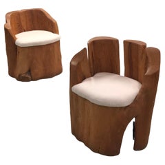Chaises en tronc d'arbre sculpté