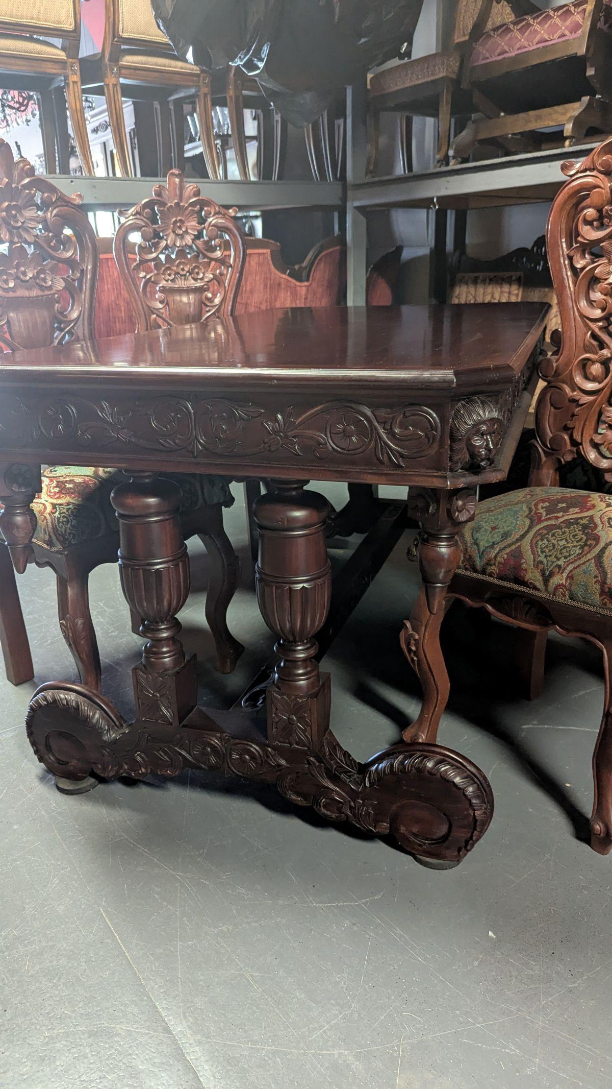 Carved Tressel Table and 4 Chairs For Sale 3
