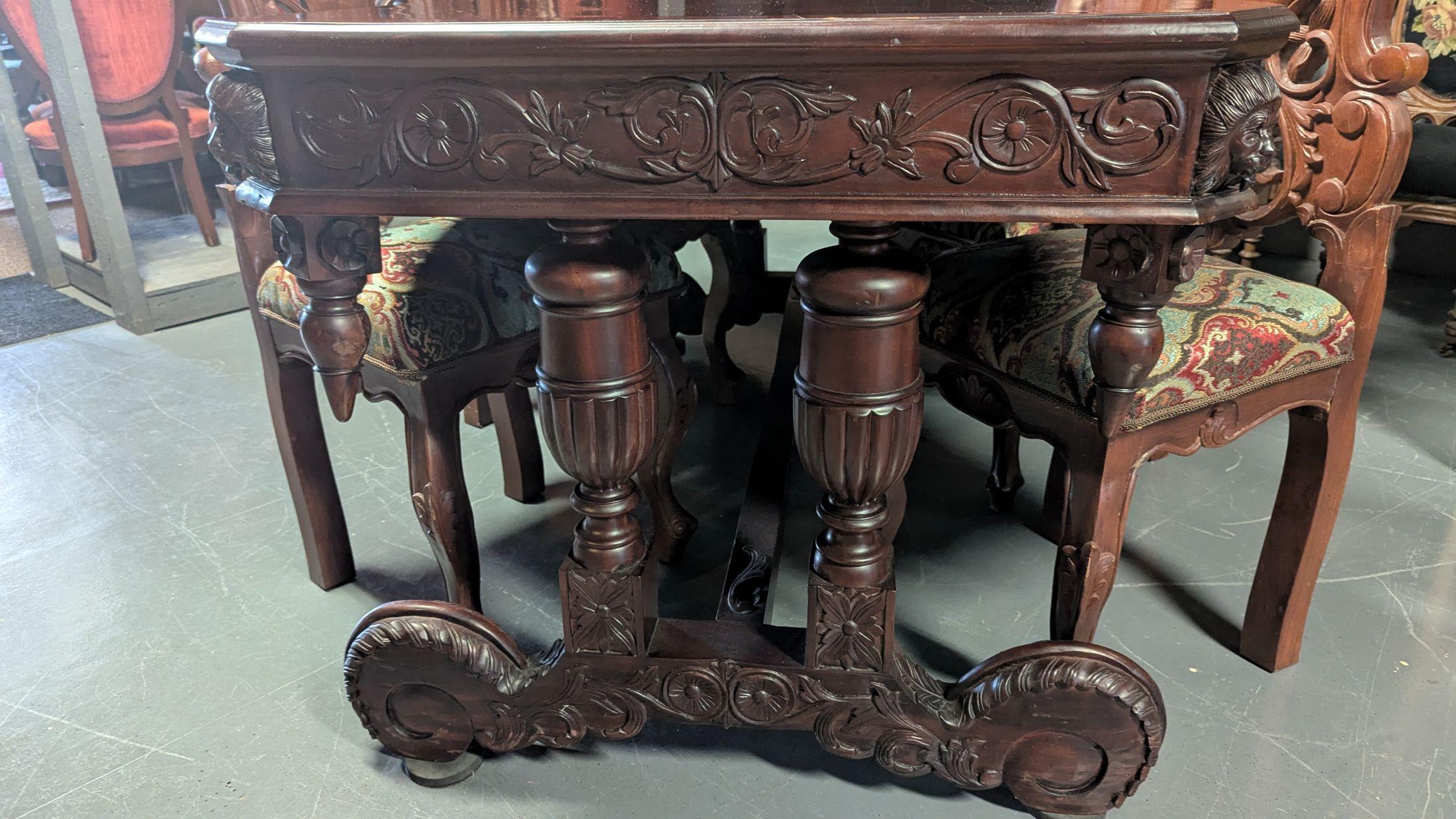Philippine Carved Tressel Table and 4 Chairs For Sale