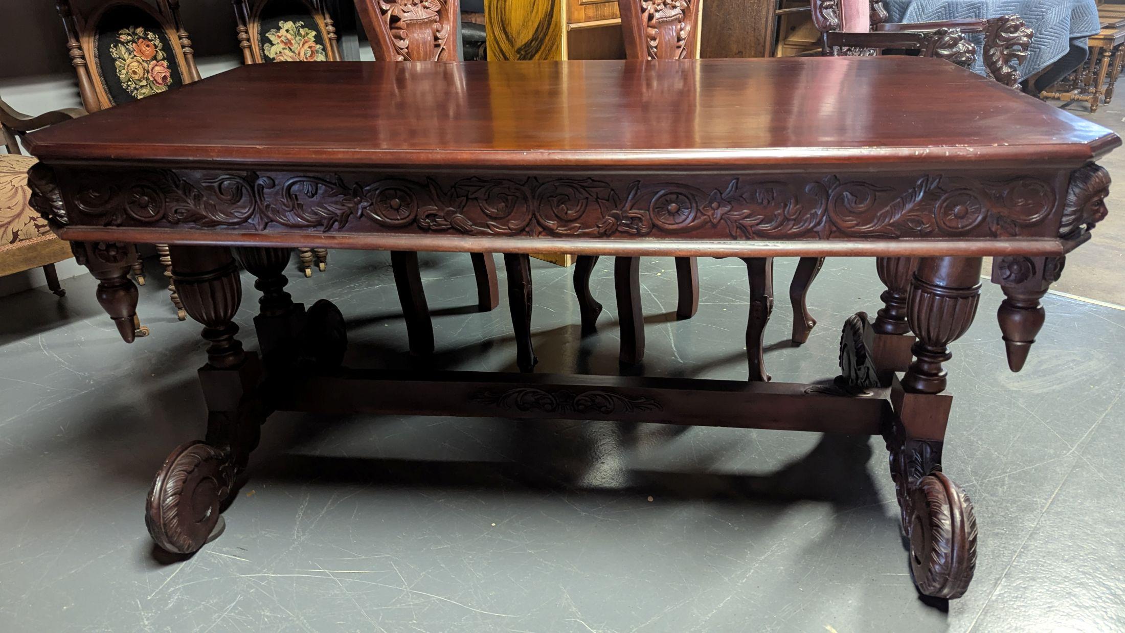 Carved Tressel Table and 4 Chairs In Good Condition For Sale In Pueblo, CO