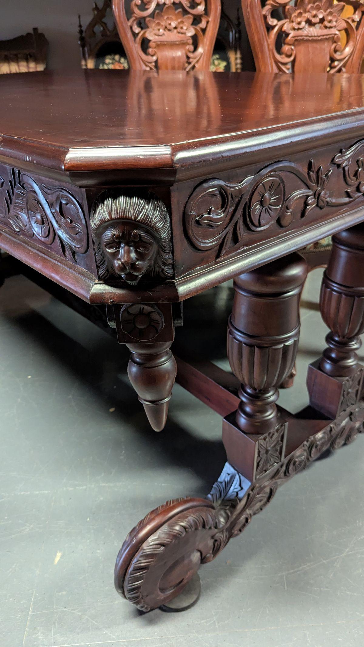 20th Century Carved Tressel Table and 4 Chairs For Sale