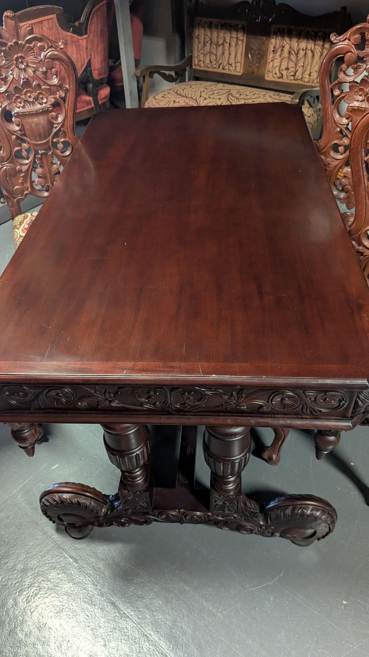 Carved Tressel Table and 4 Chairs For Sale 1