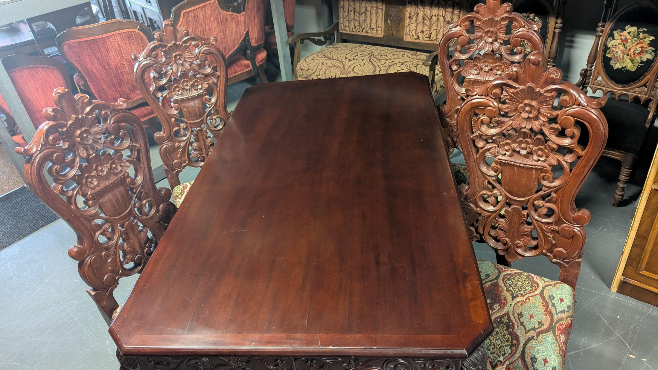 Carved Tressel Table and 4 Chairs For Sale 2