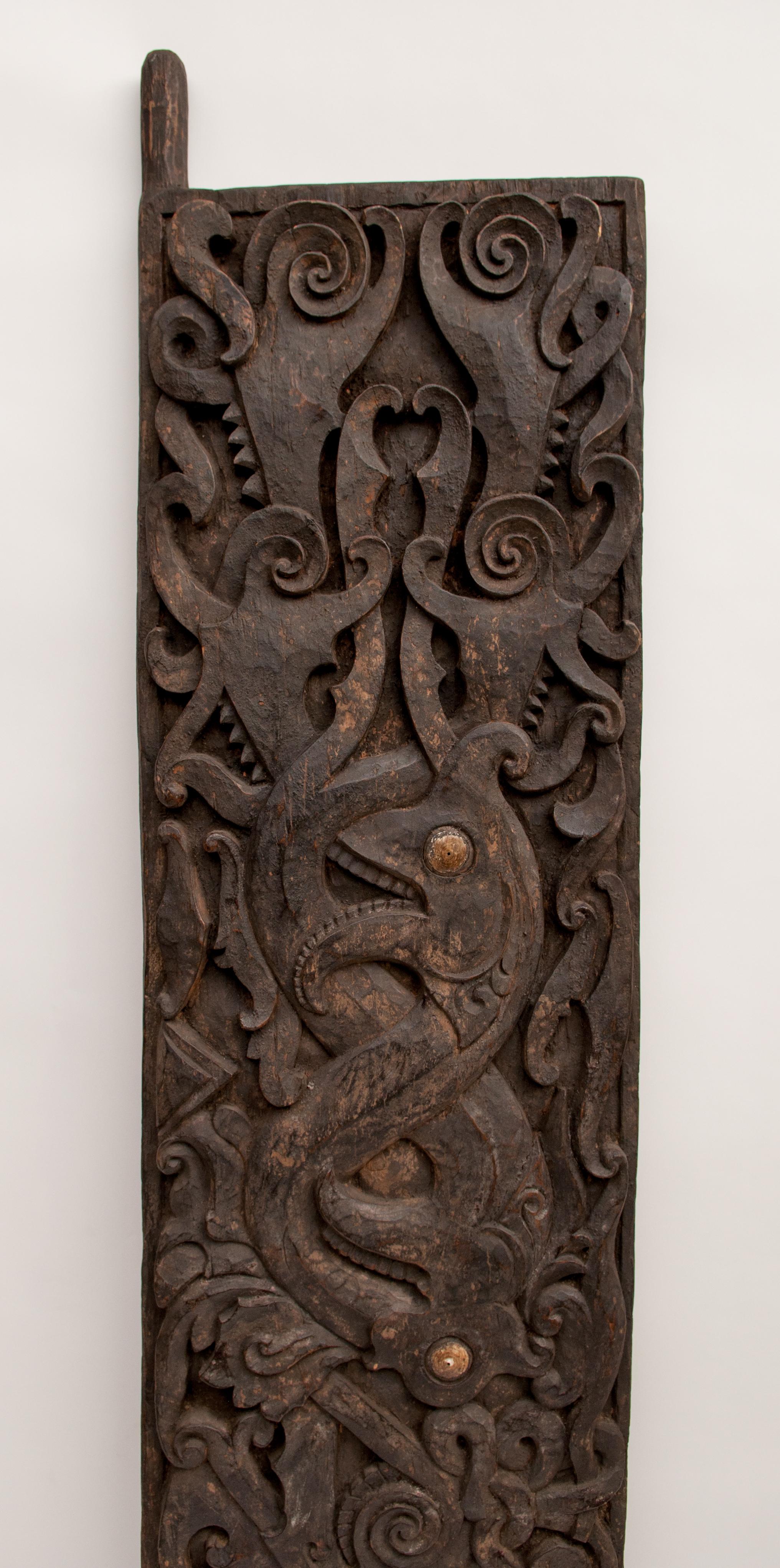 Indonesian Carved Tribal Door Panel, Dayak of Borneo, Indonesia, Early to Mid-20th Century