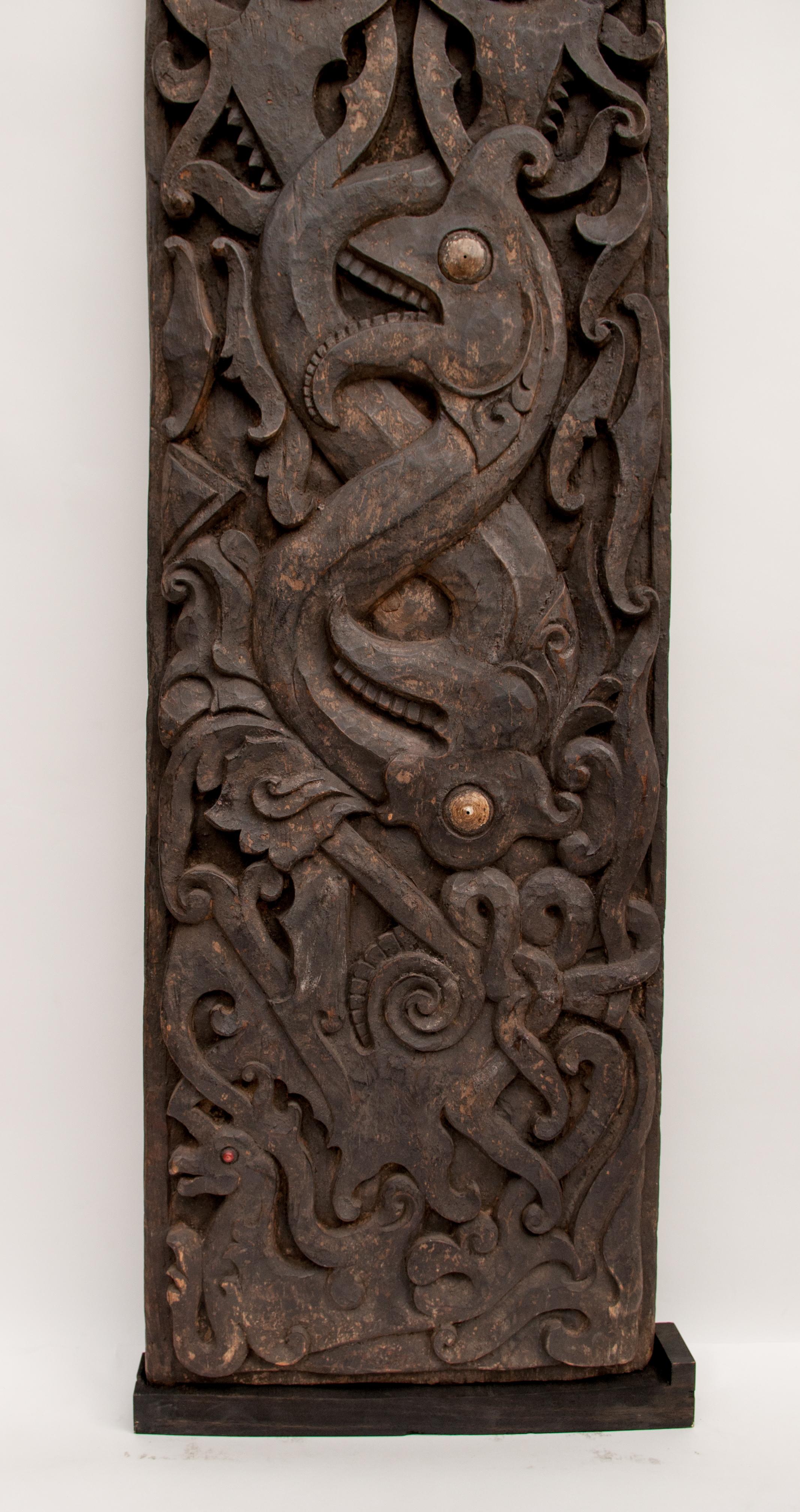 Hand-Carved Carved Tribal Door Panel, Dayak of Borneo, Indonesia, Early to Mid-20th Century