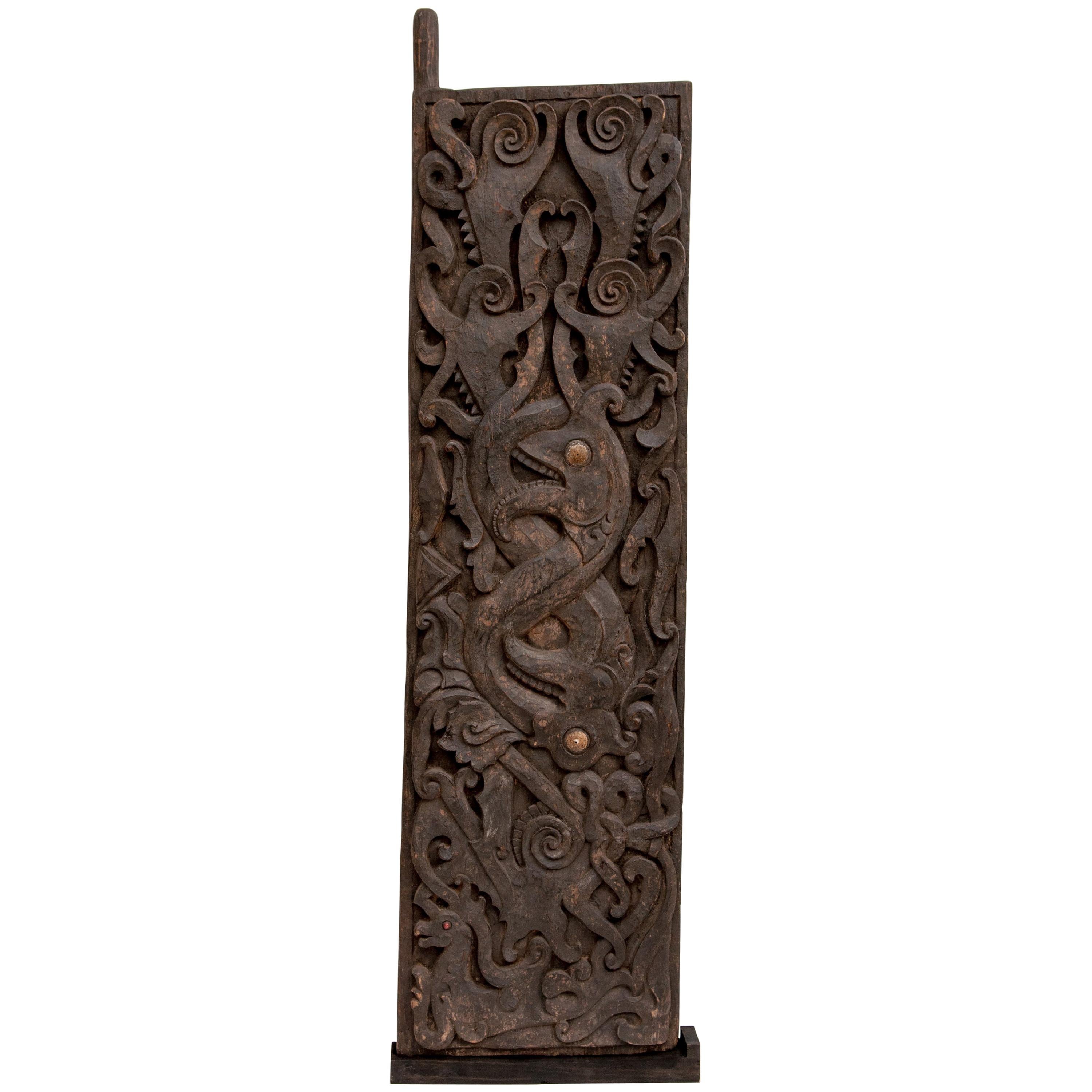 Carved Tribal Door Panel, Dayak of Borneo, Indonesia, Early to Mid-20th Century